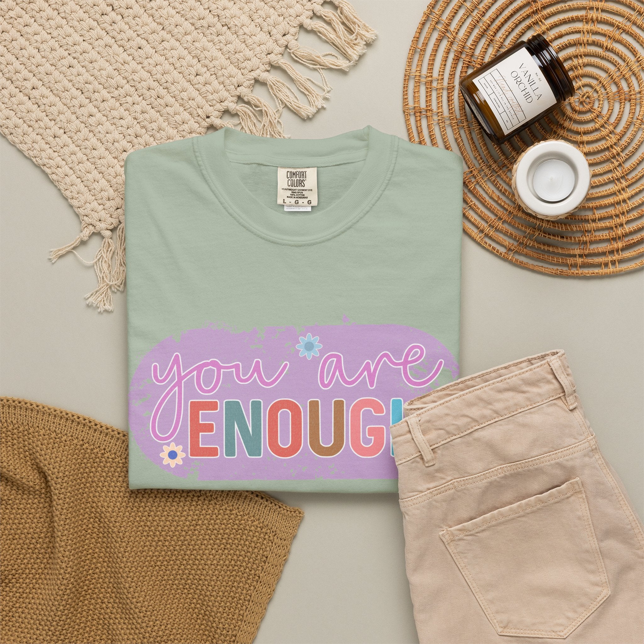 You Are Enough Textured T-Shirt — Positive Affirmation Floral Tee