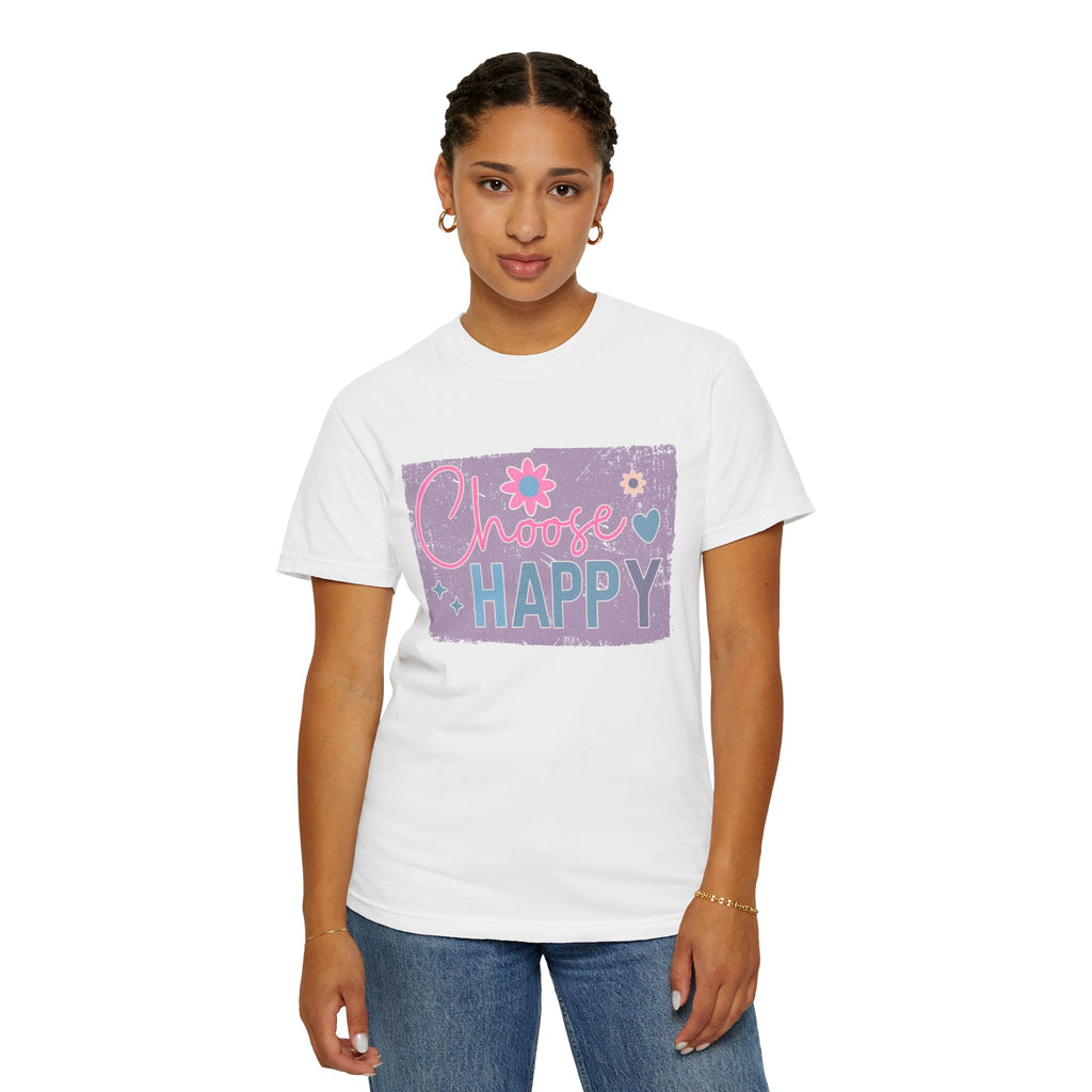 Choose Happy Textured T-Shirt — Retro Floral Positive Message Tee