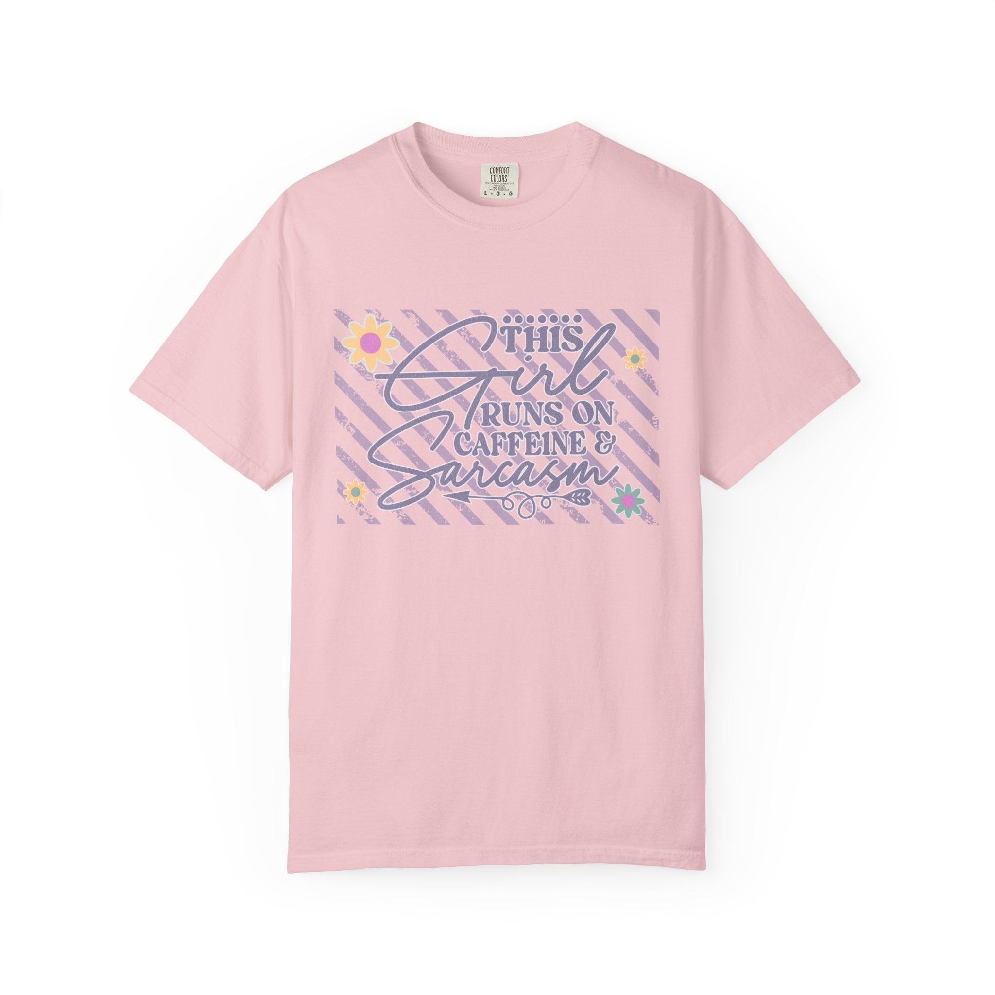 This Girl Runs On Caffeine & Sarcasm  — Textured Women's Graphic T-Shirt