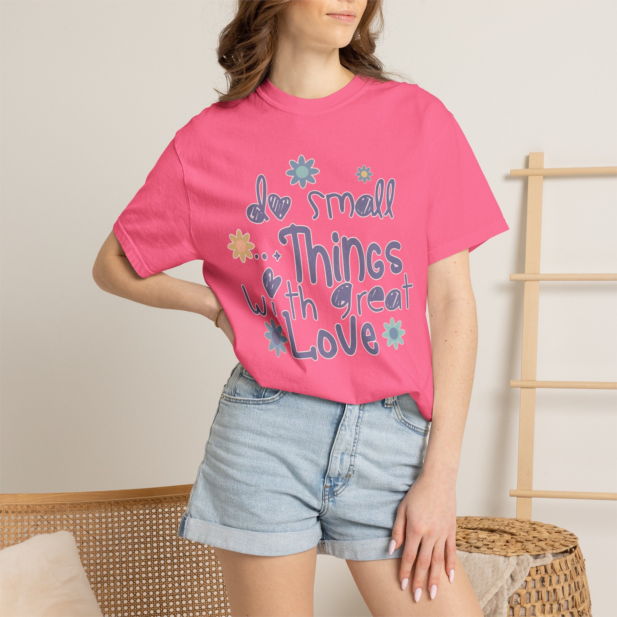 Textured T-Shirt — "Do Small Things with Great Love" Floral Graphic Tee