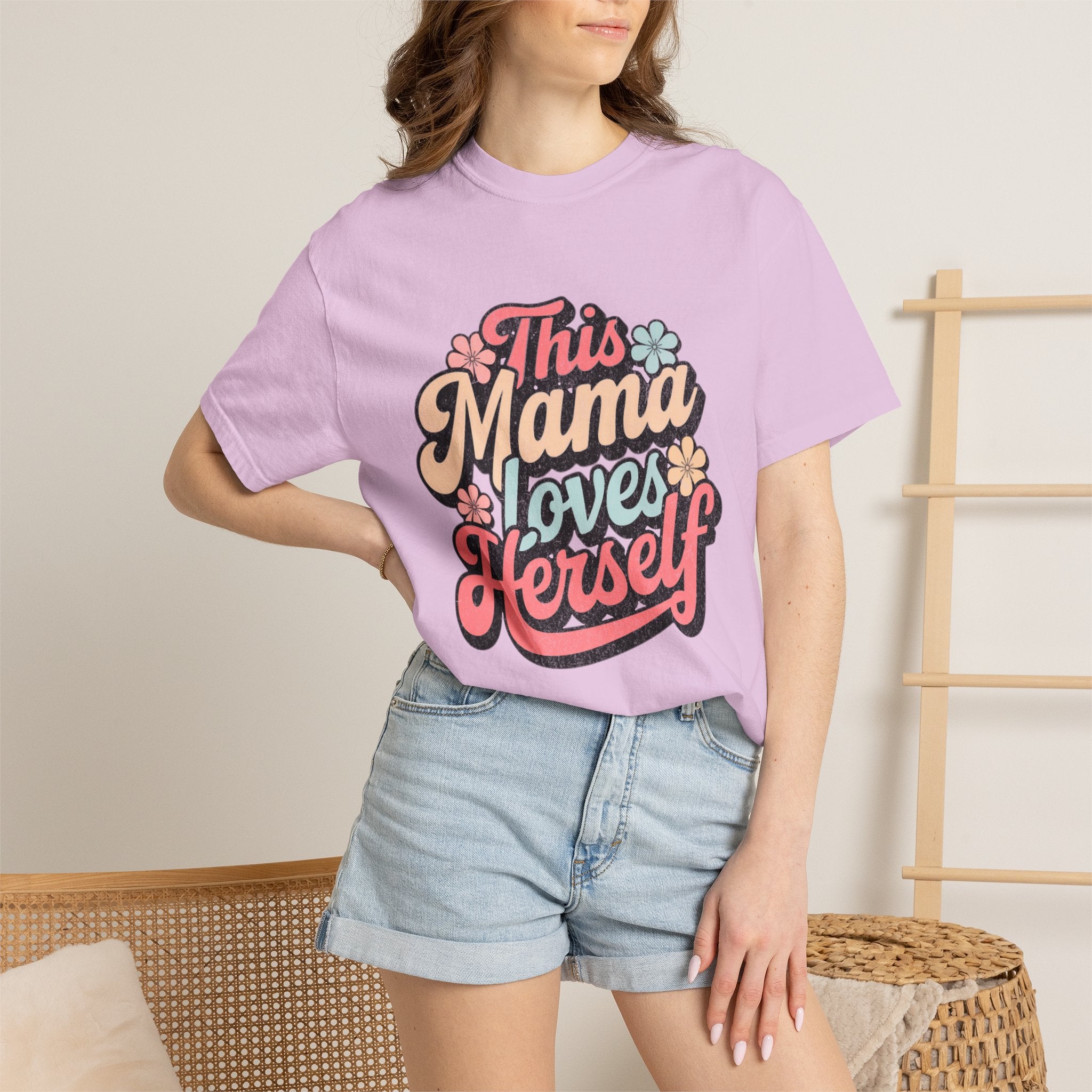 This Mama Loves Herself T-Shirt |Textured Retro Floral Typography