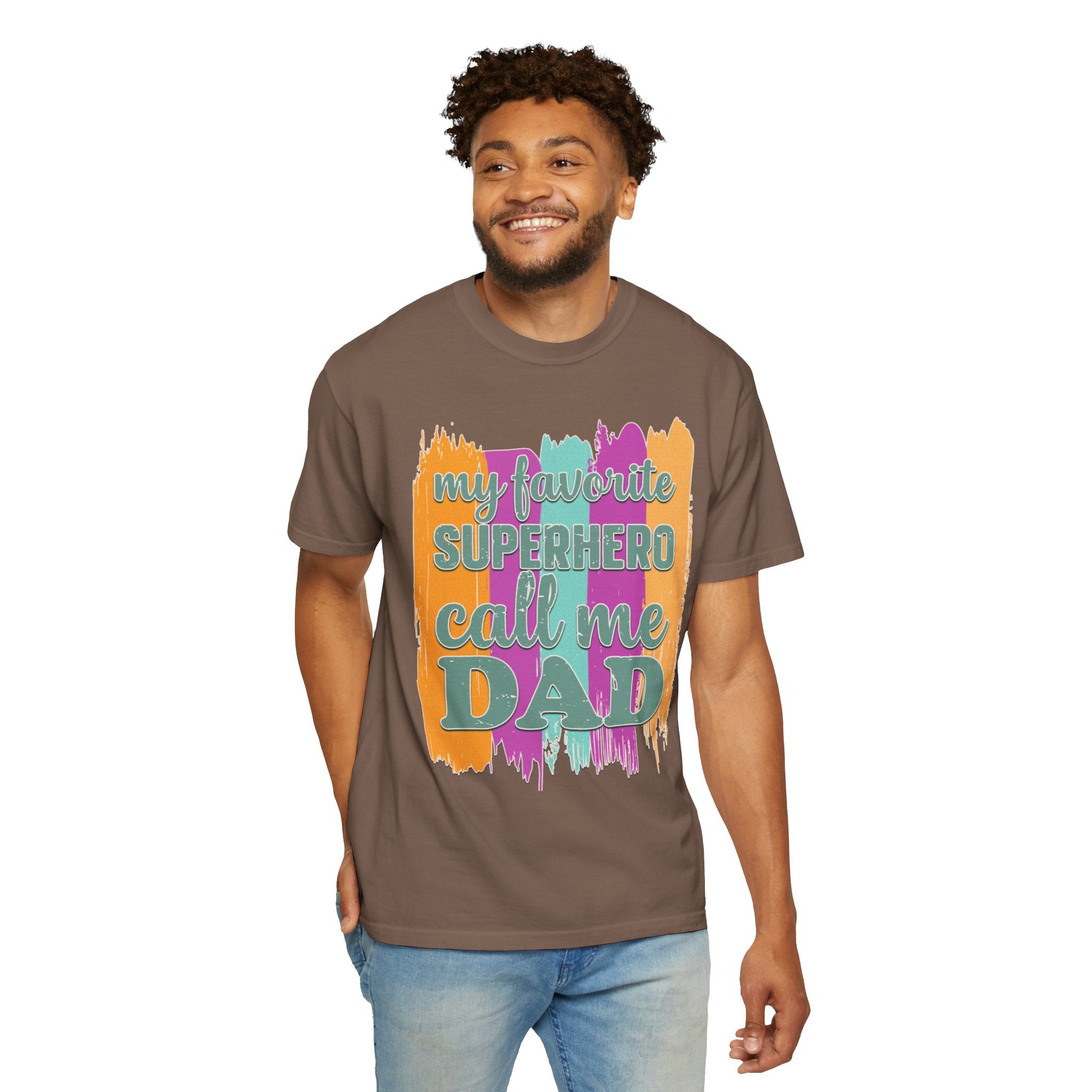 Dad Superhero Textured T-Shirt — "My Favorite Superhero Call Me Dad" Colorful Father's Day Tee