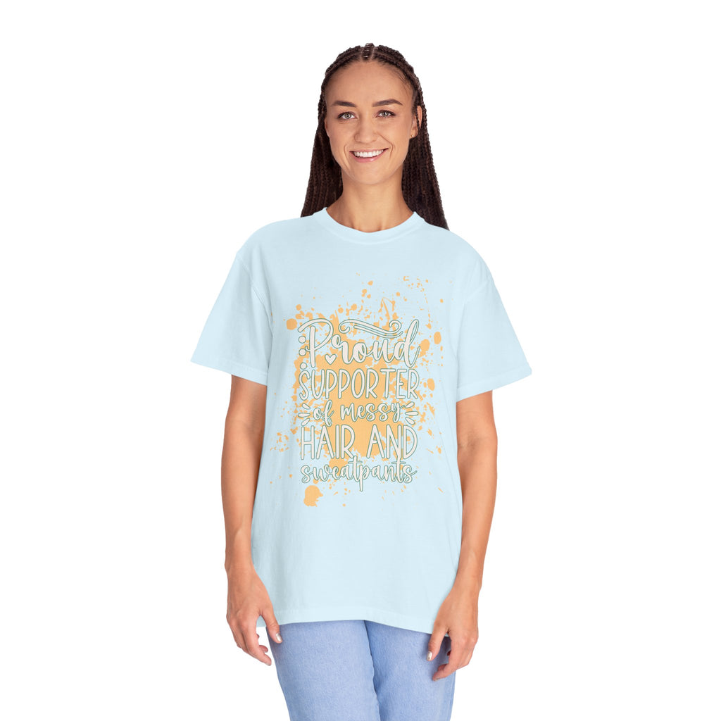 Textured Support My Messy Hair T-Shirt — Funny Mom/Parent Casual Tee