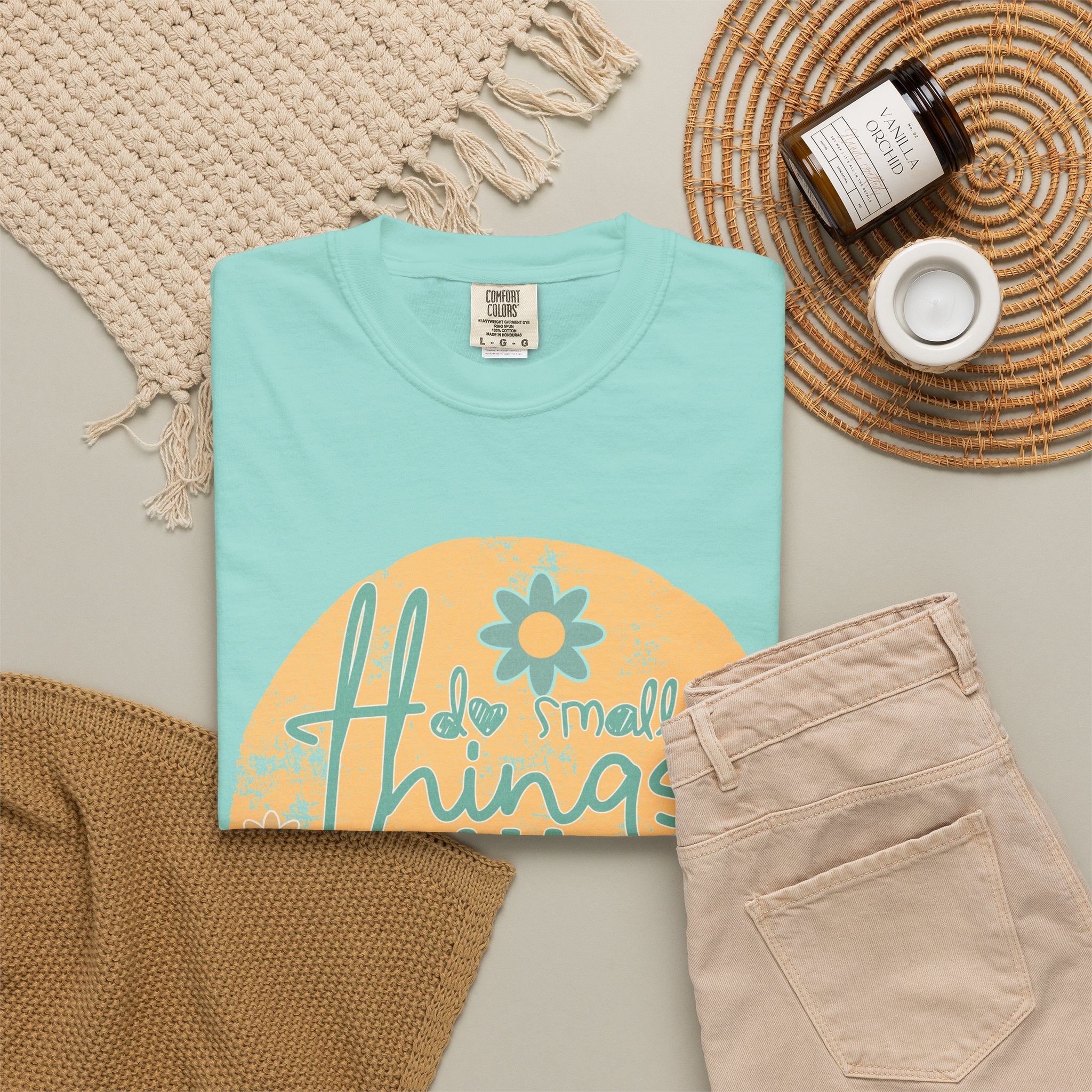 Textured T-Shirt — "Do Small Things With Great Love" Floral Graphic Tee