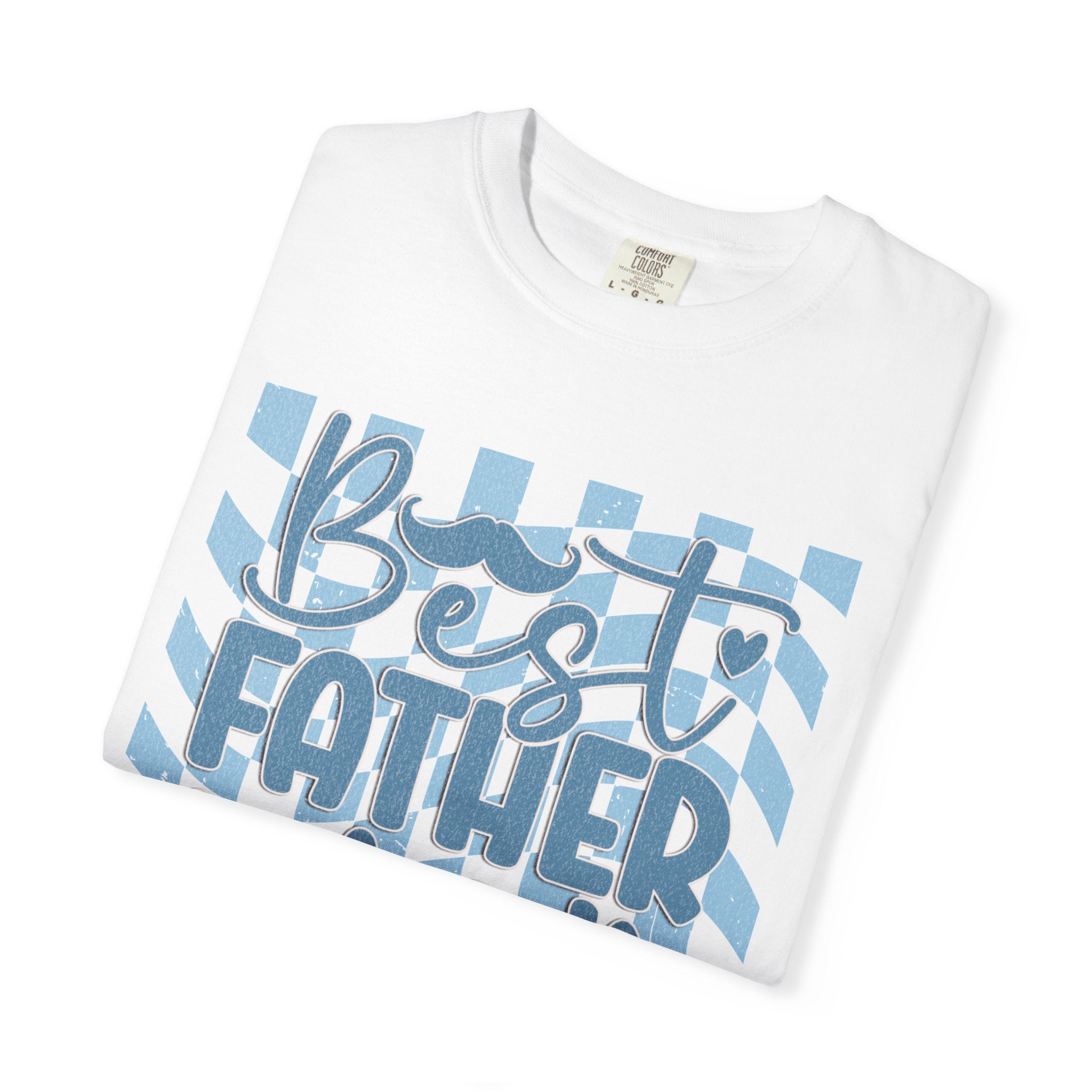 Textured Best Father Ever T-Shirt — Retro Blue Check Fathers Day Tee