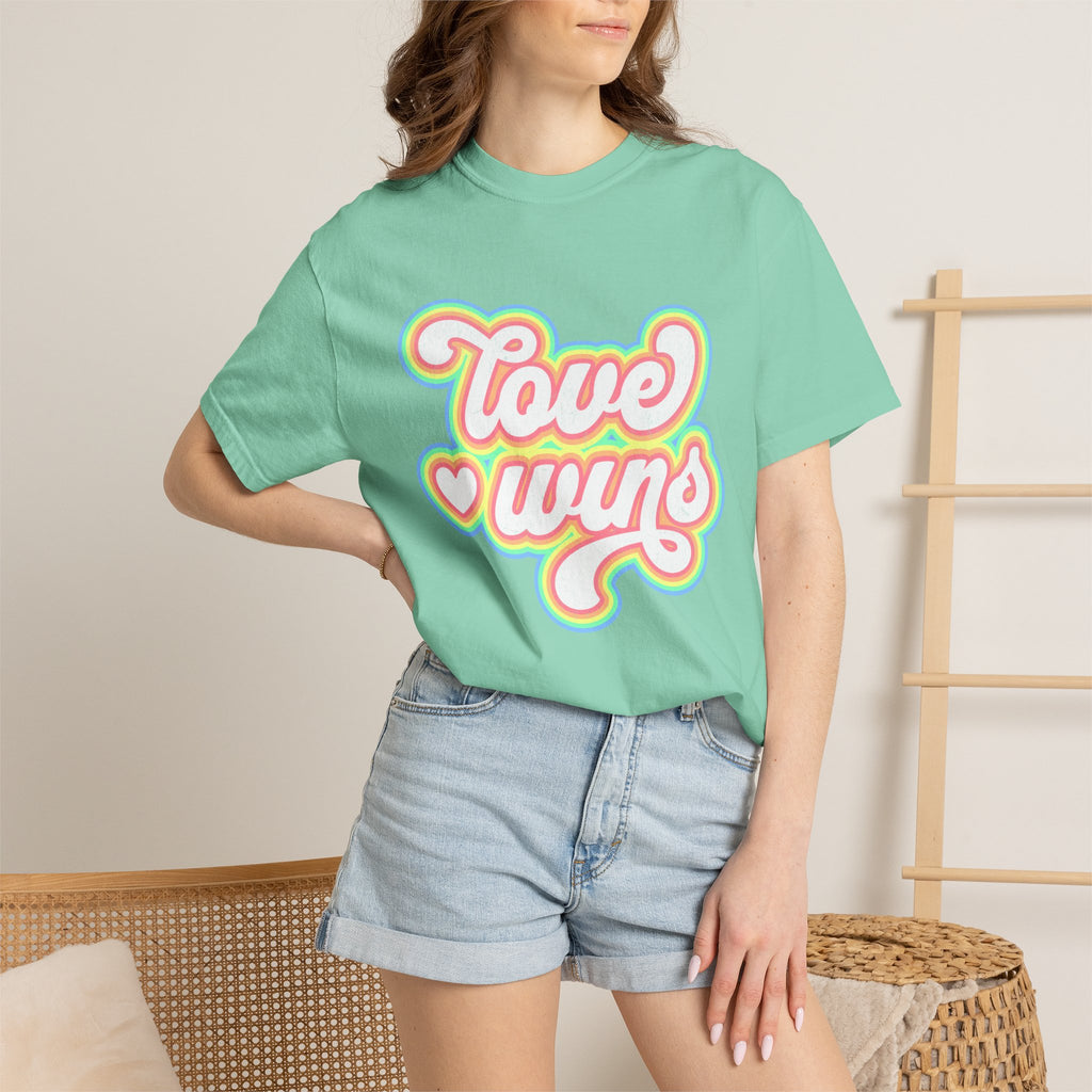 Textured Retro 'Love Wins' T-Shirt — Rainbow Script Pride Tee