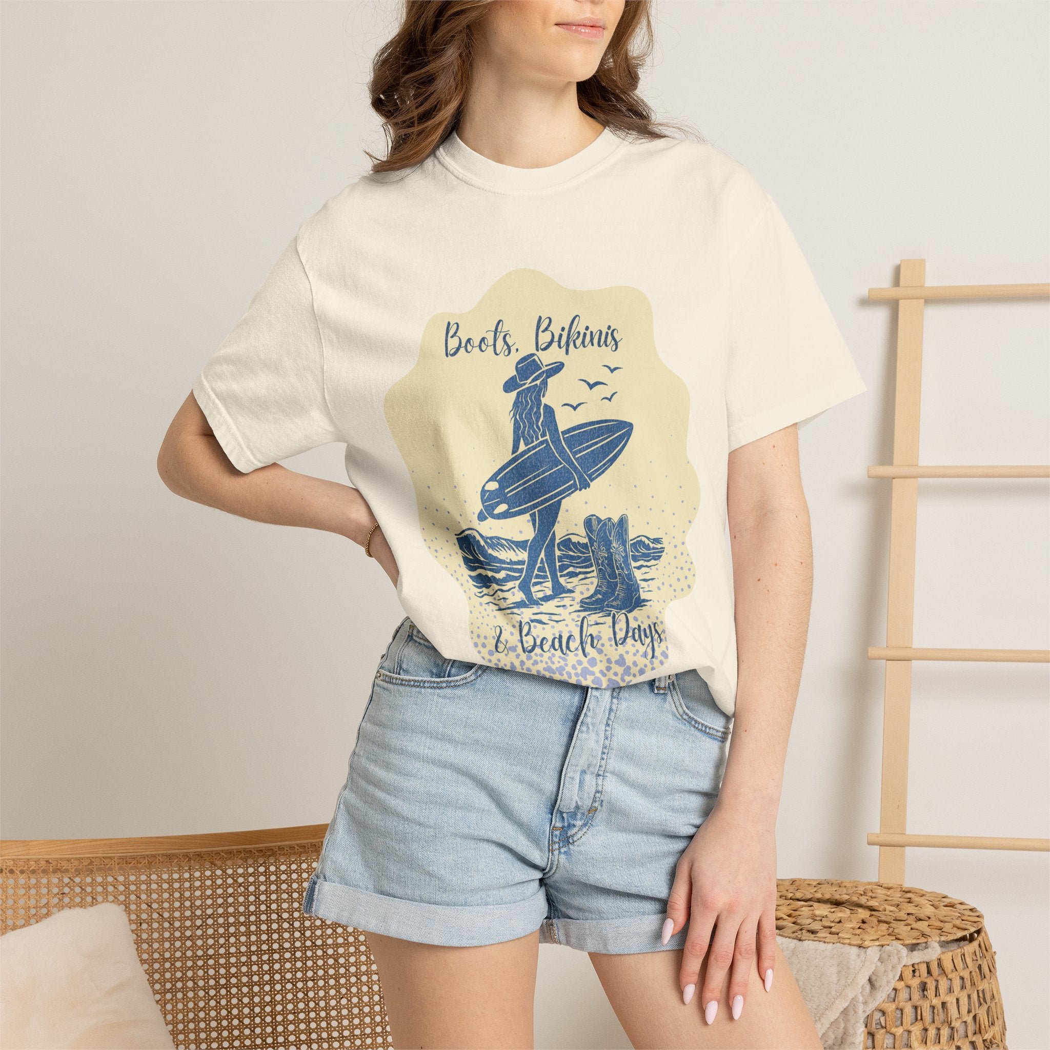 Textured Surf Vibes T-Shirt — 'Beach, Bikinis & Beach Days' Vintage Surf Graphic