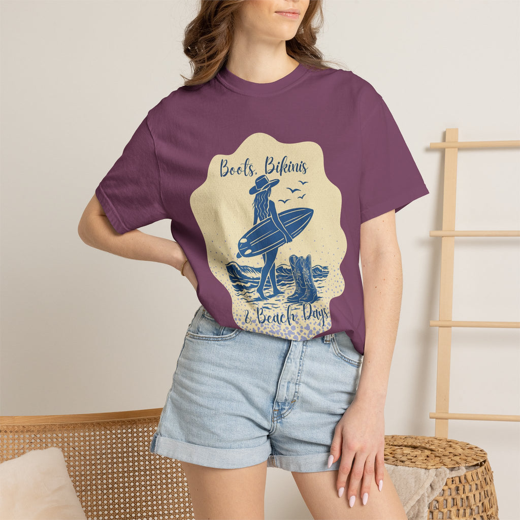 Textured Surf Vibes T-Shirt — 'Beach, Bikinis & Beach Days' Vintage Surf Graphic