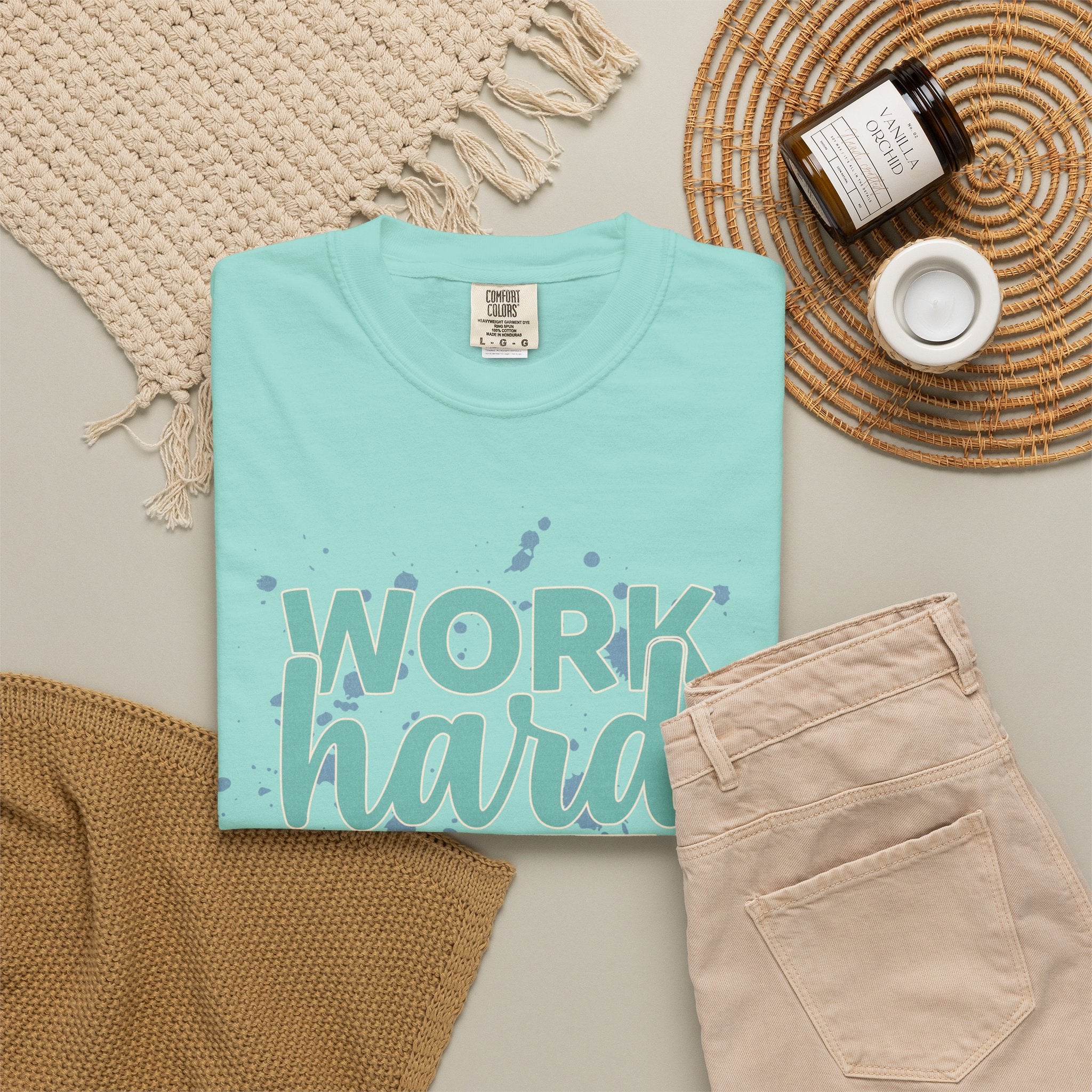 Work Hard Stay Strong Textured T-Shirt — Motivational Graphic Tee