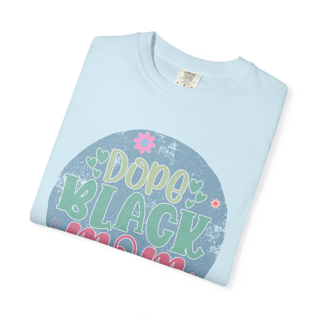 Dope Black Mom Textured T-Shirt — Floral Retro Circle Graphic Tee for Mothers