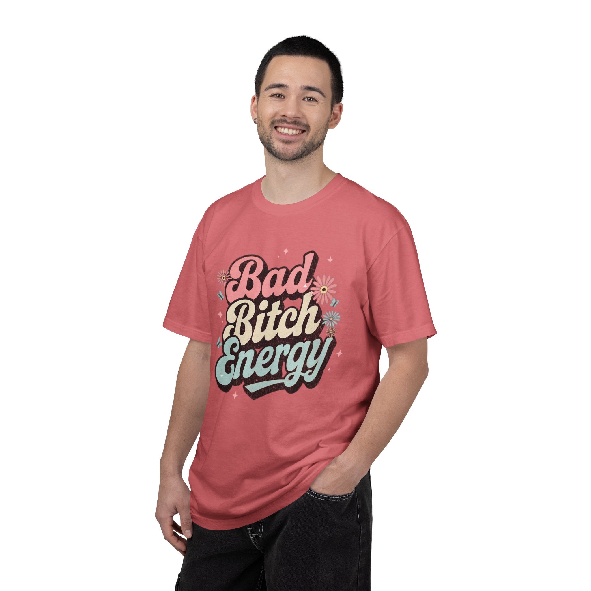 Bad Bitch Energy T-shirt |Textured Retro Script Floral Graphic