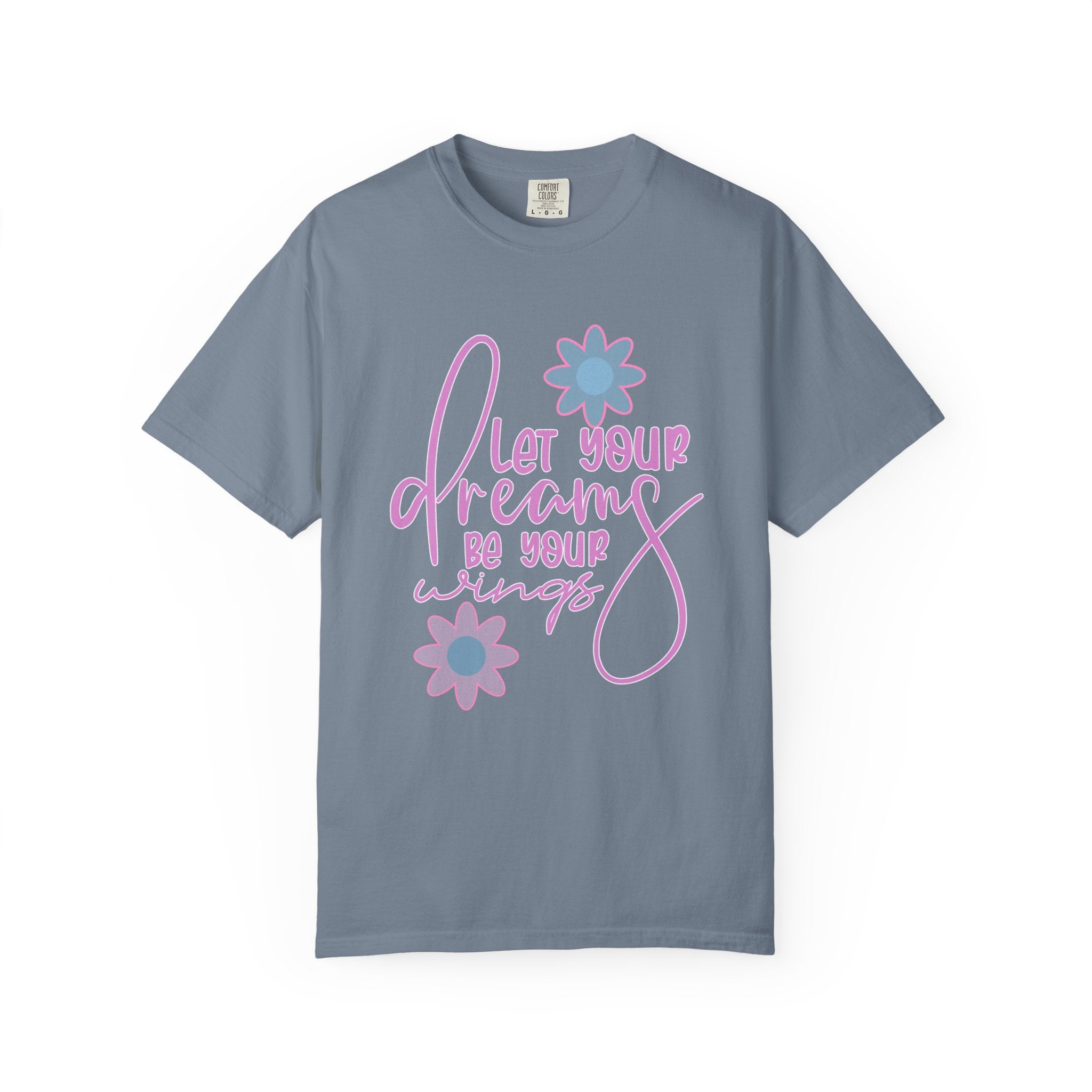 Textured Inspirational Floral Tee — "Let Your Dreams Be Your Wings"