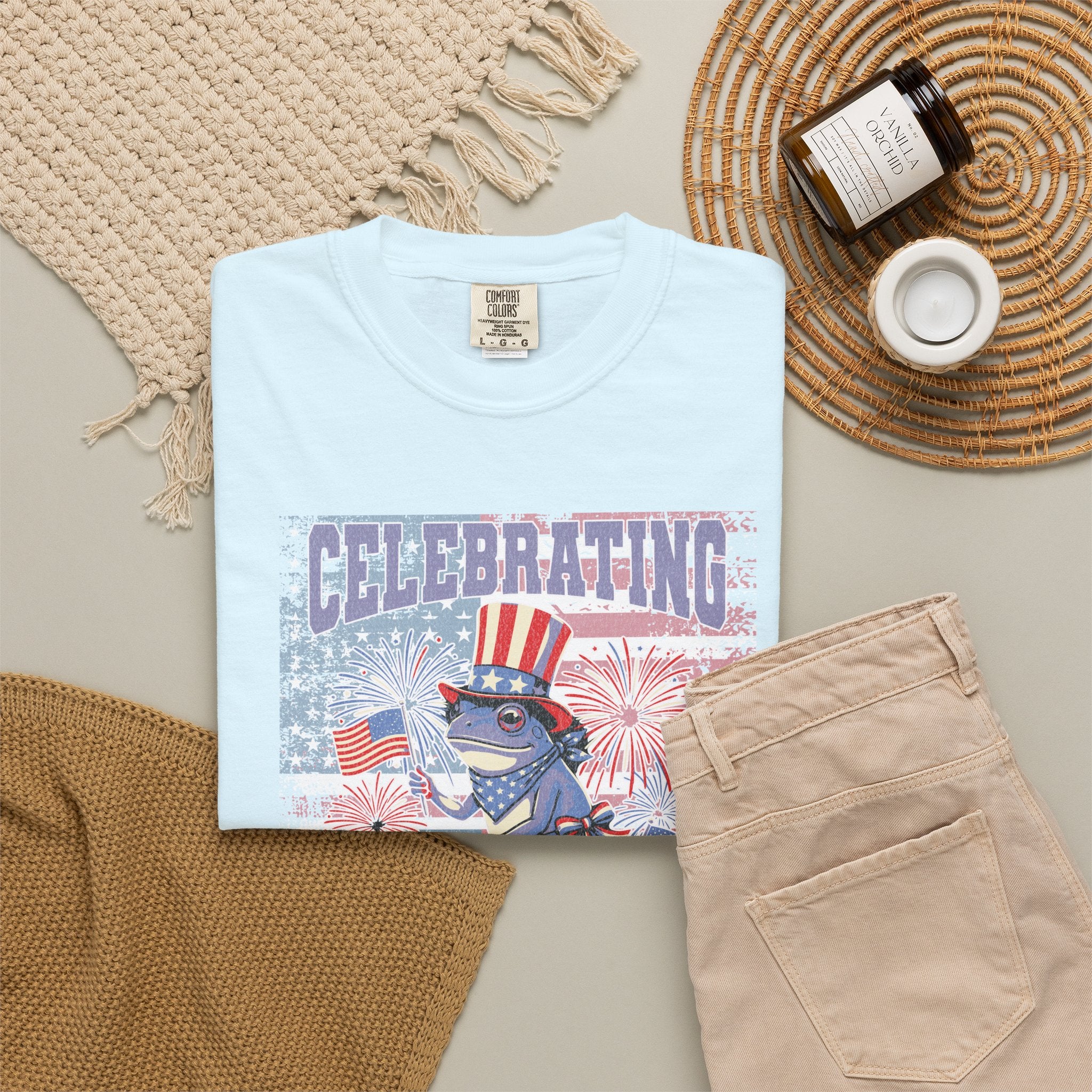 Textured Independence Day Patriotic T-Shirt — "Celebrating 250 Years of Independence" Bicycle Uncle Sam Design