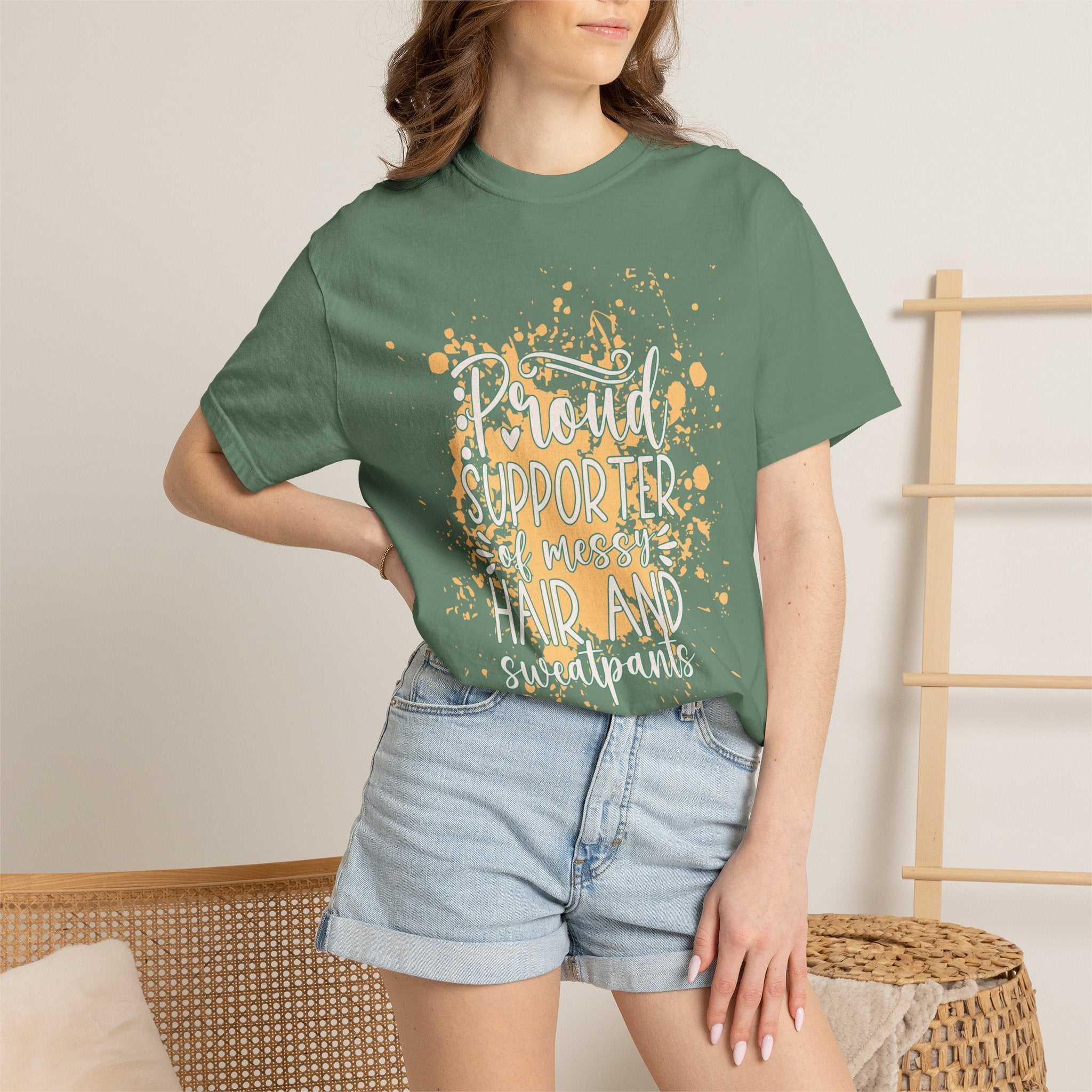 Textured Support My Messy Hair T-Shirt — Funny Mom/Parent Casual Tee