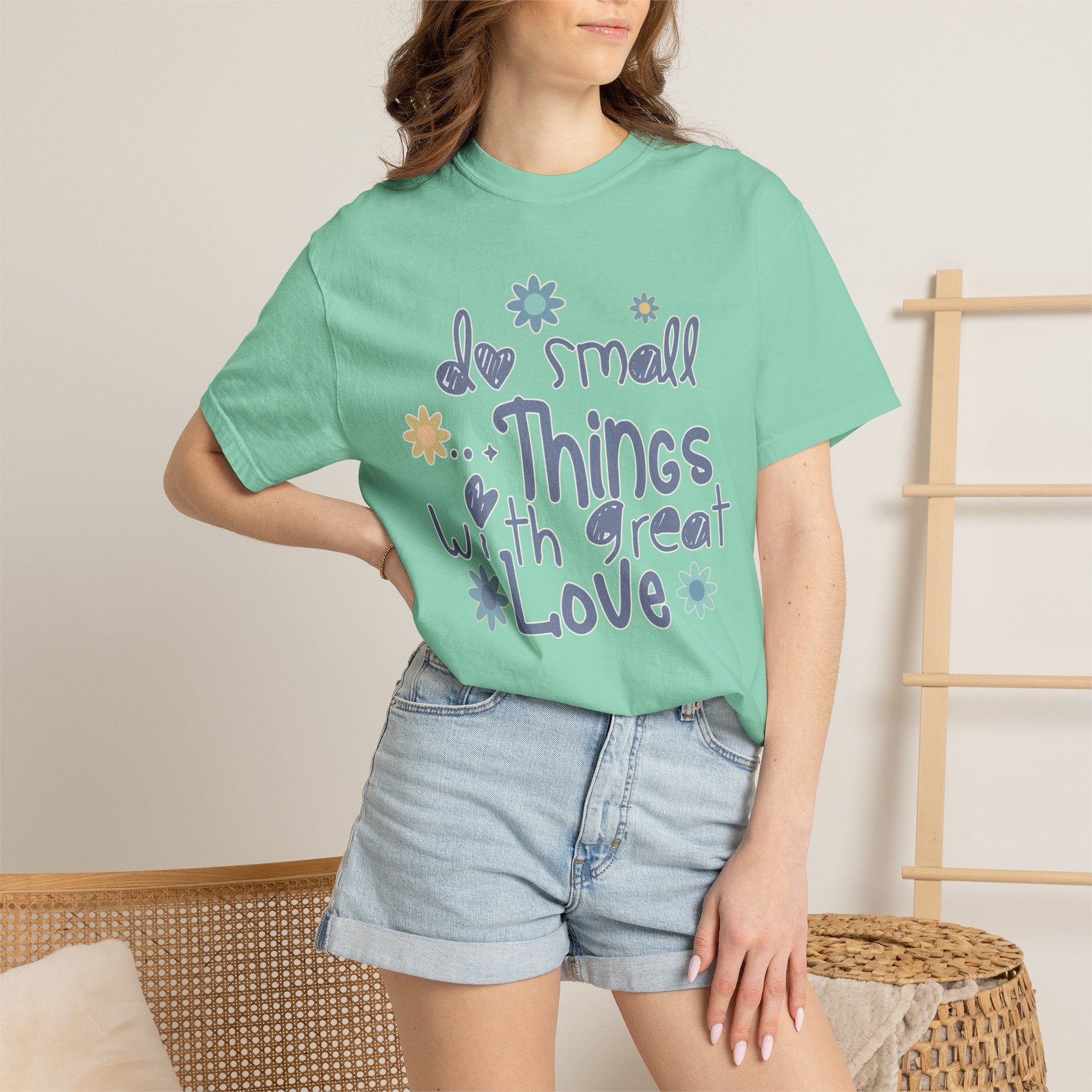 Textured T-Shirt — "Do Small Things with Great Love" Floral Graphic Tee