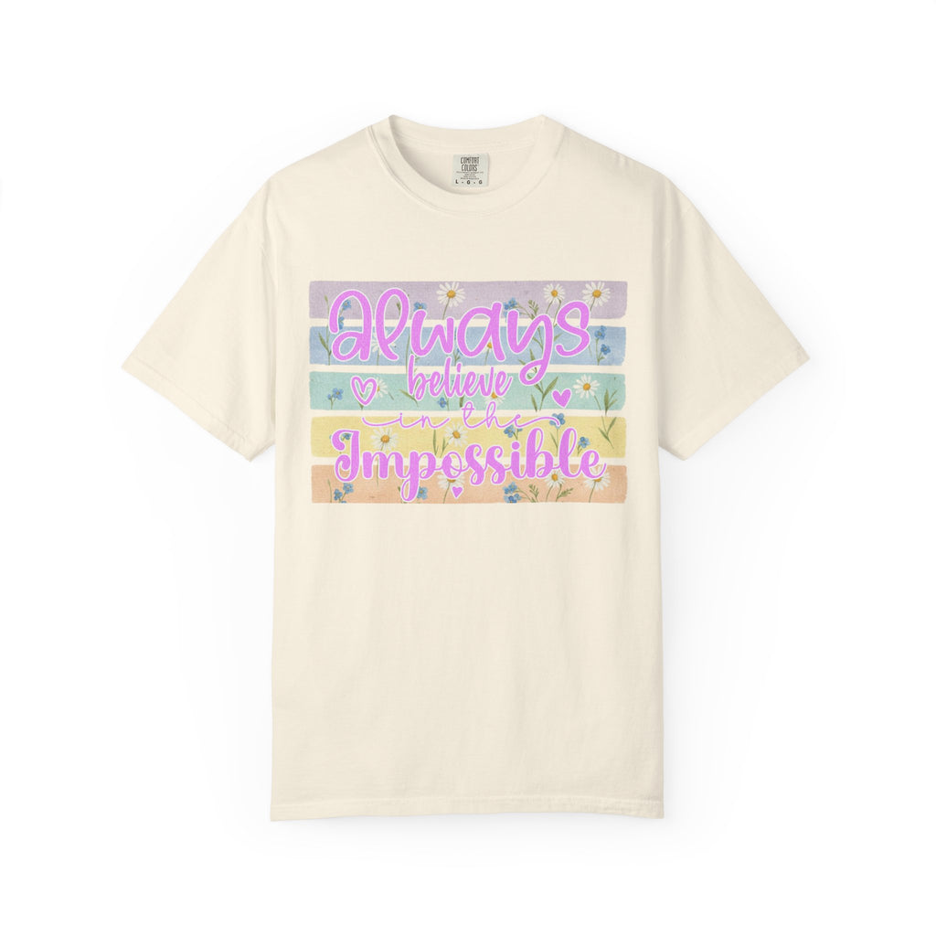 Textured Always Believe Impossible T-Shirt — Pastel Inspirational Graphic Tee