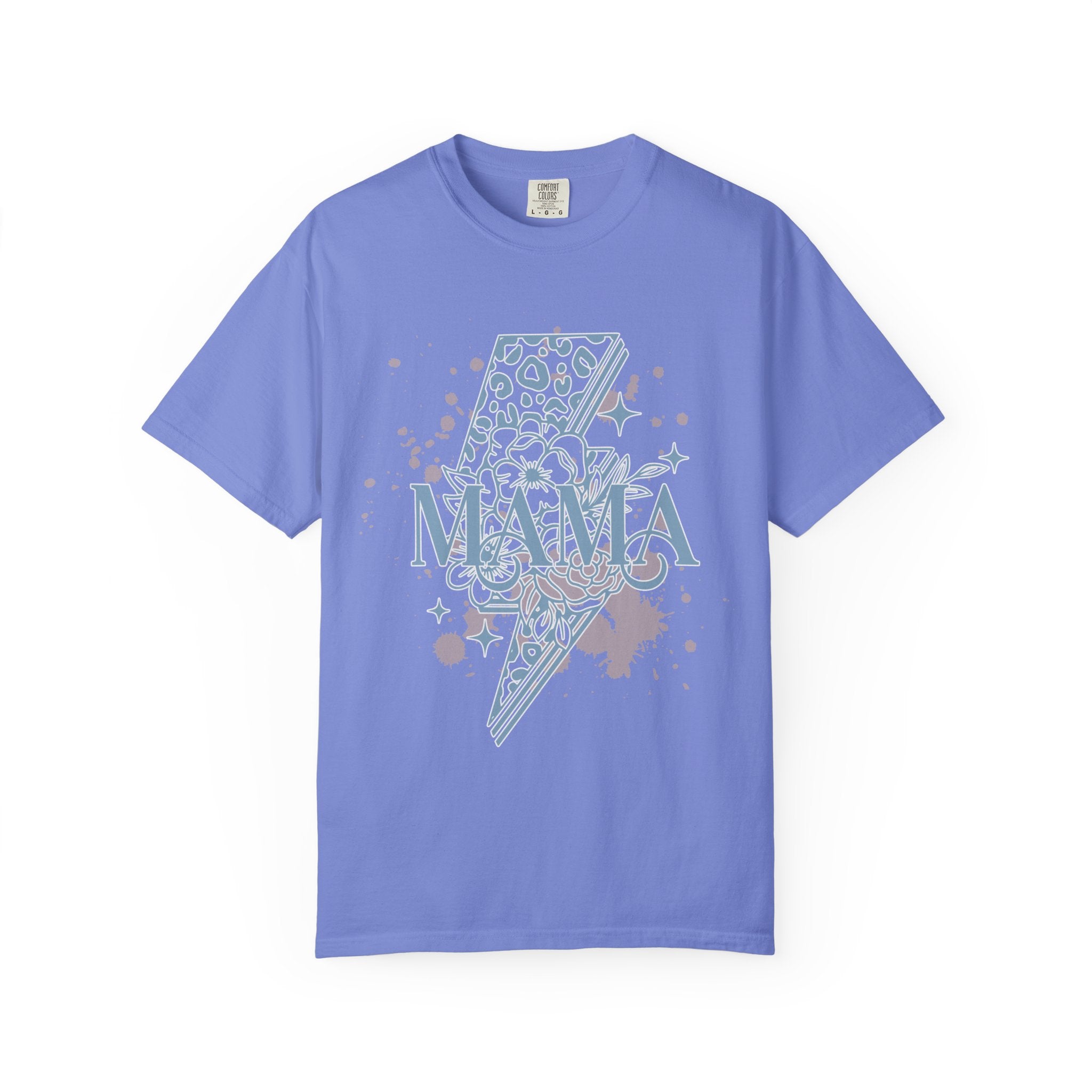Mama Lightning Bolt Textured Graphic Tee — Floral Leopard Rocker Mom T-Shirt