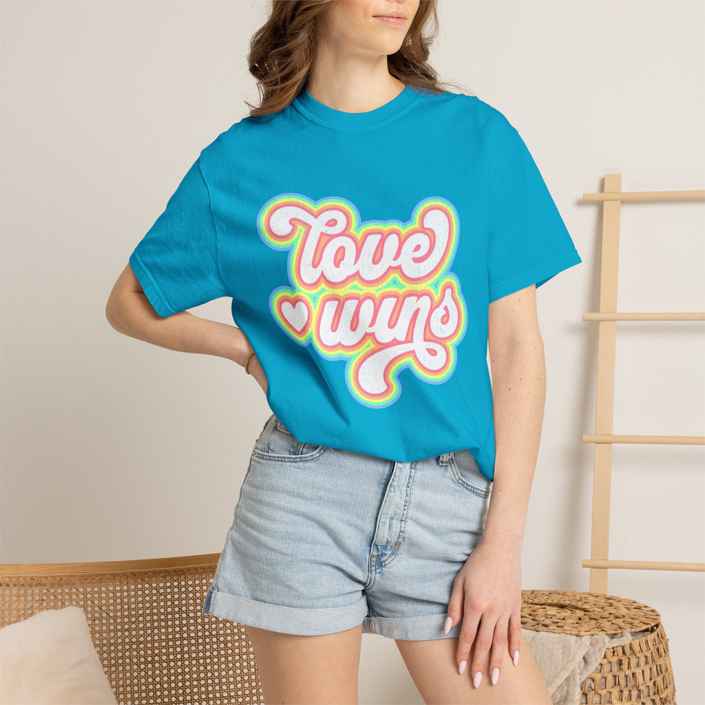 Textured Retro 'Love Wins' T-Shirt — Rainbow Script Pride Tee