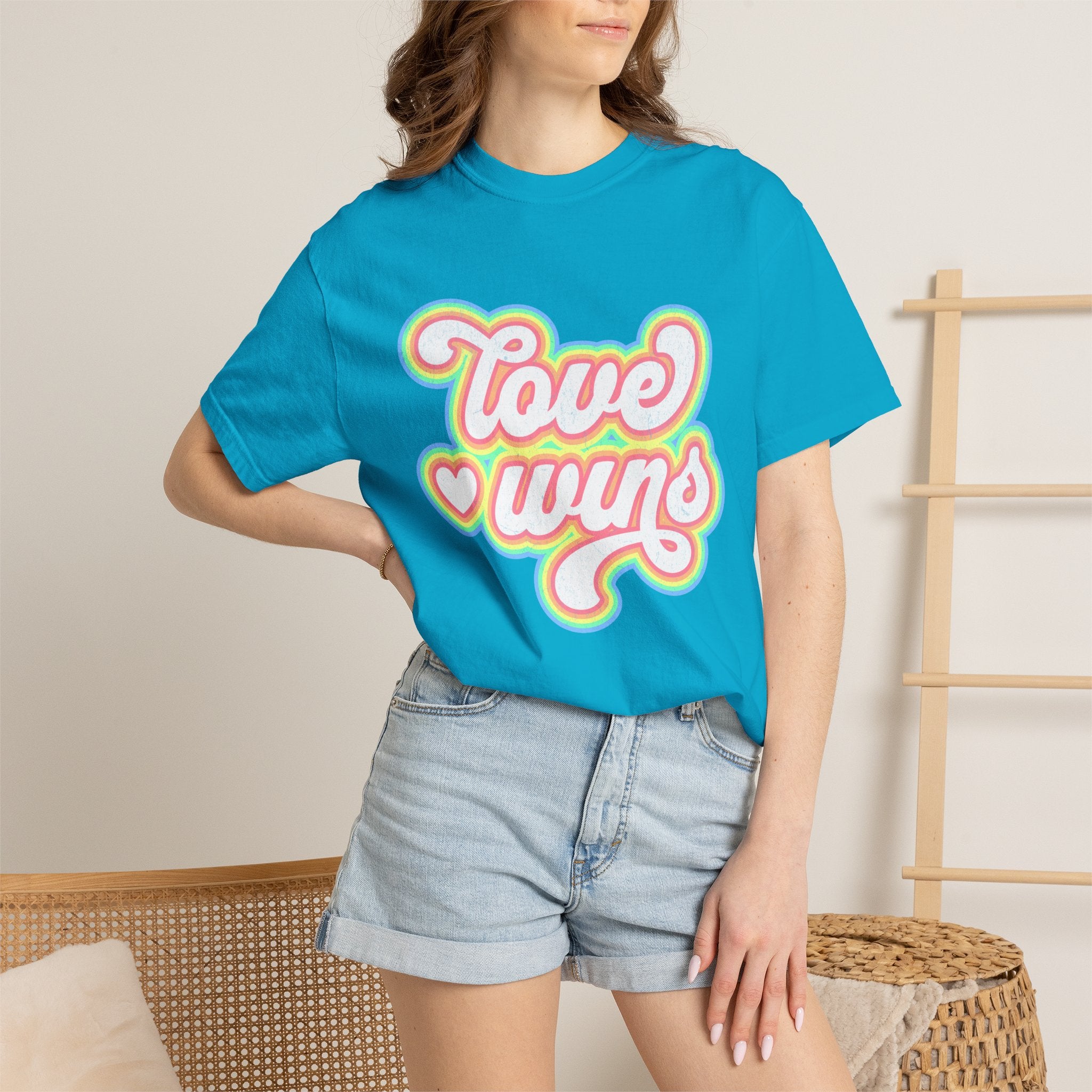 Textured Retro 'Love Wins' T-Shirt — Rainbow Script Pride Tee