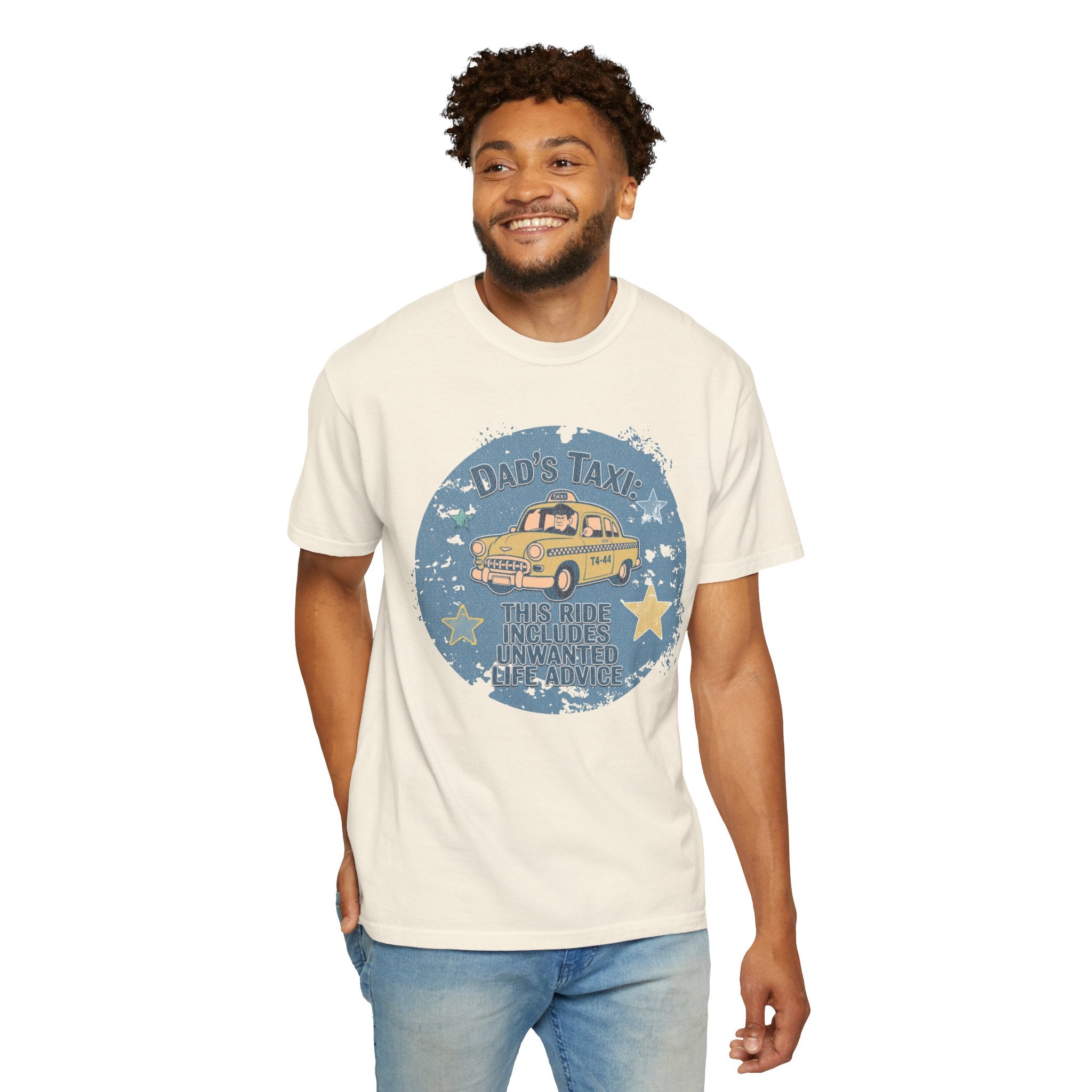 Textured Dad’s Taxi Graphic T-Shirt — “This Ride Includes Unwanted Detours” Vintage Family Humor Tee
