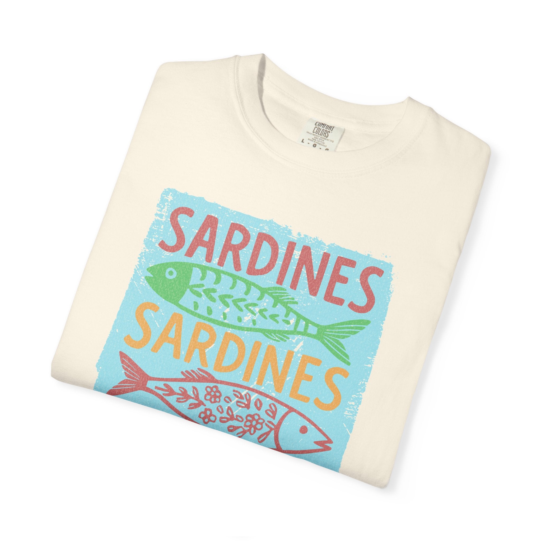 Sardines Colorblock Graphic Textured T-Shirt — Retro Coastal Fish Tee