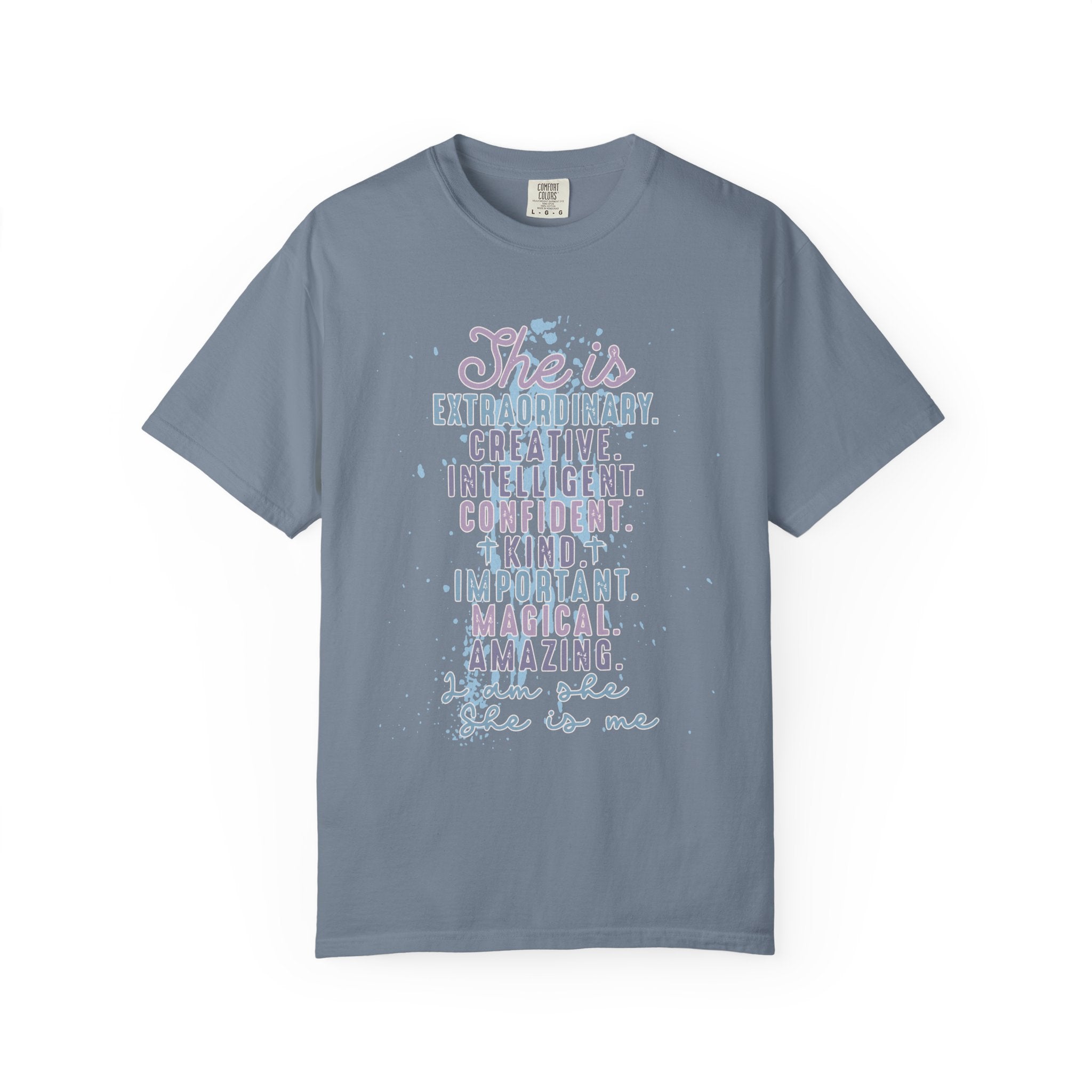 She Is Inspirational Textured Graphic T-Shirt — "She is extraordinary, creative, intelligent..."