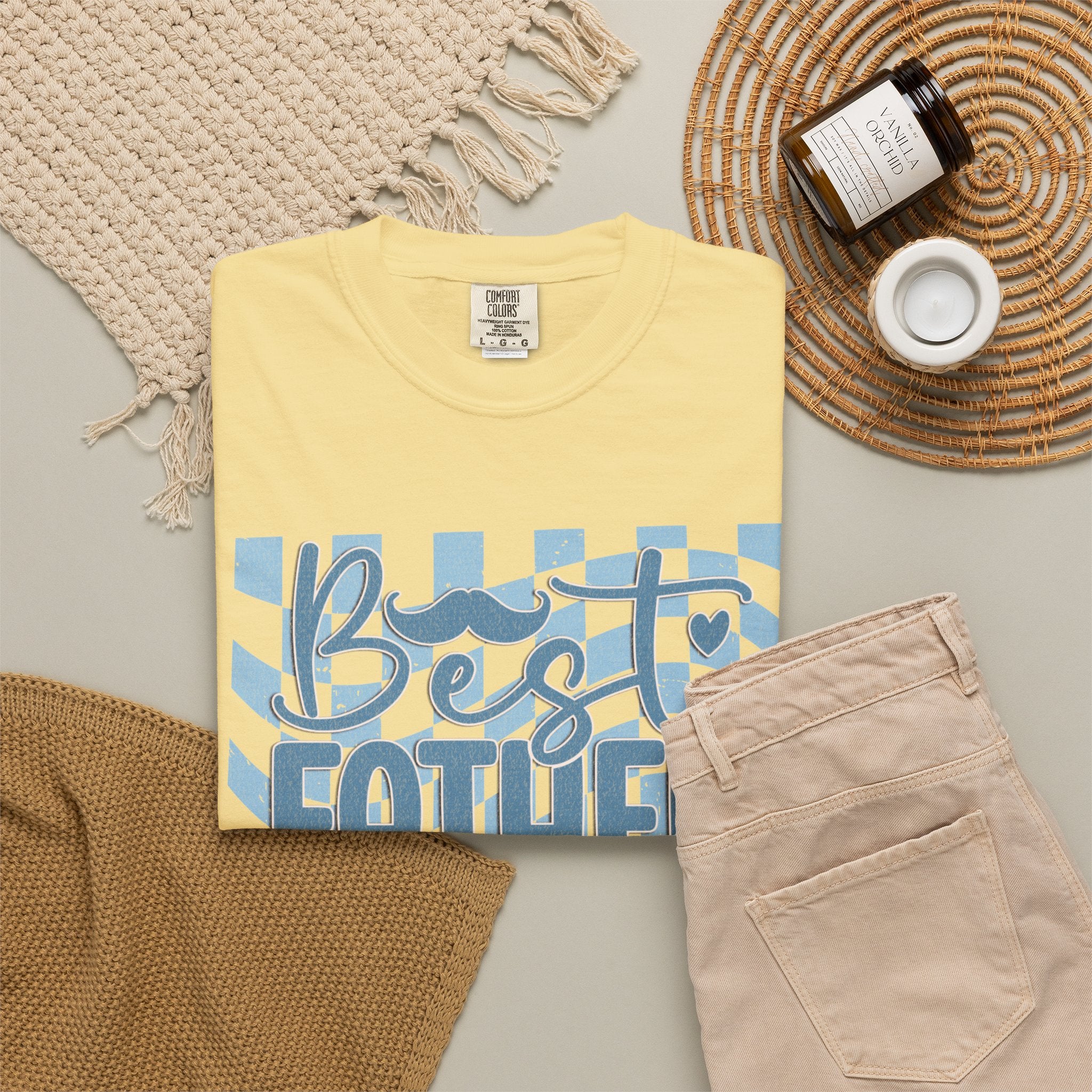 Textured Best Father Ever T-Shirt — Retro Blue Check Fathers Day Tee