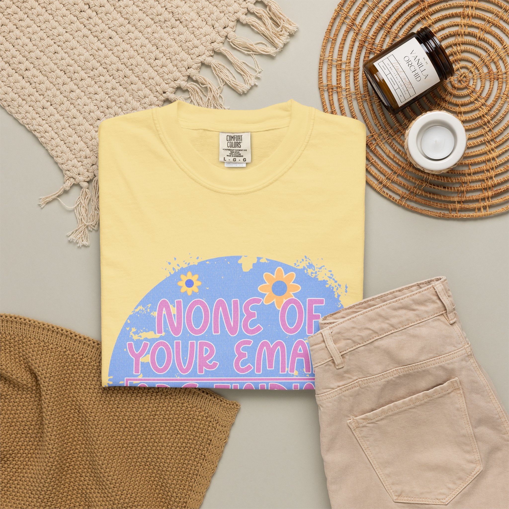 Textured T-Shirt — "None Of Your Emails Are Finding Me" Retro Floral Graphic Tee