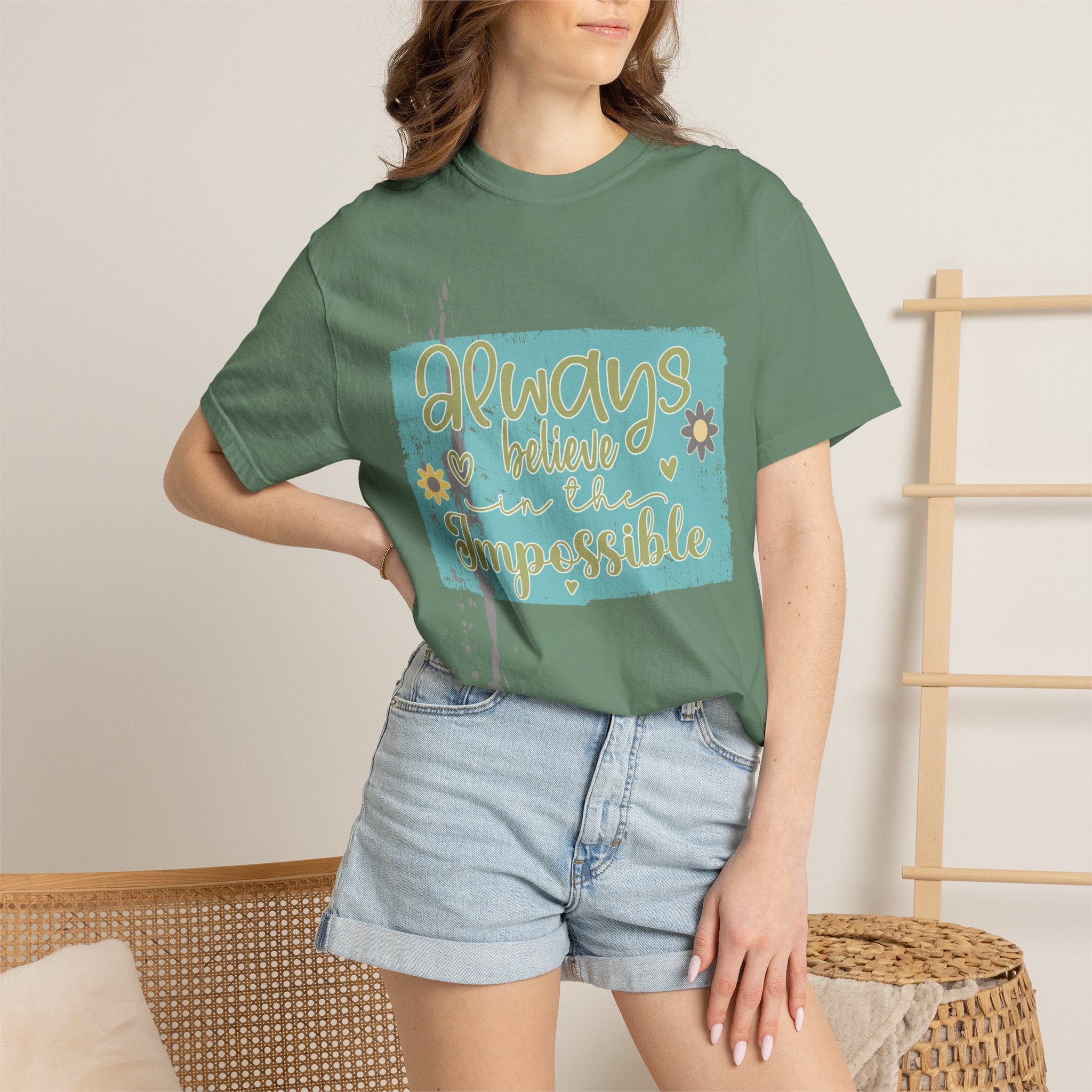 Textured T-Shirt — "Always Believe in the Impossible" Inspirational Graphic Tee