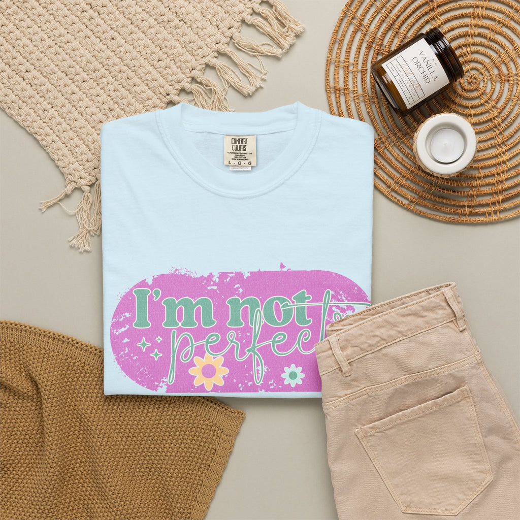 I'm Not Perfect Textured Floral Graphic T-Shirt