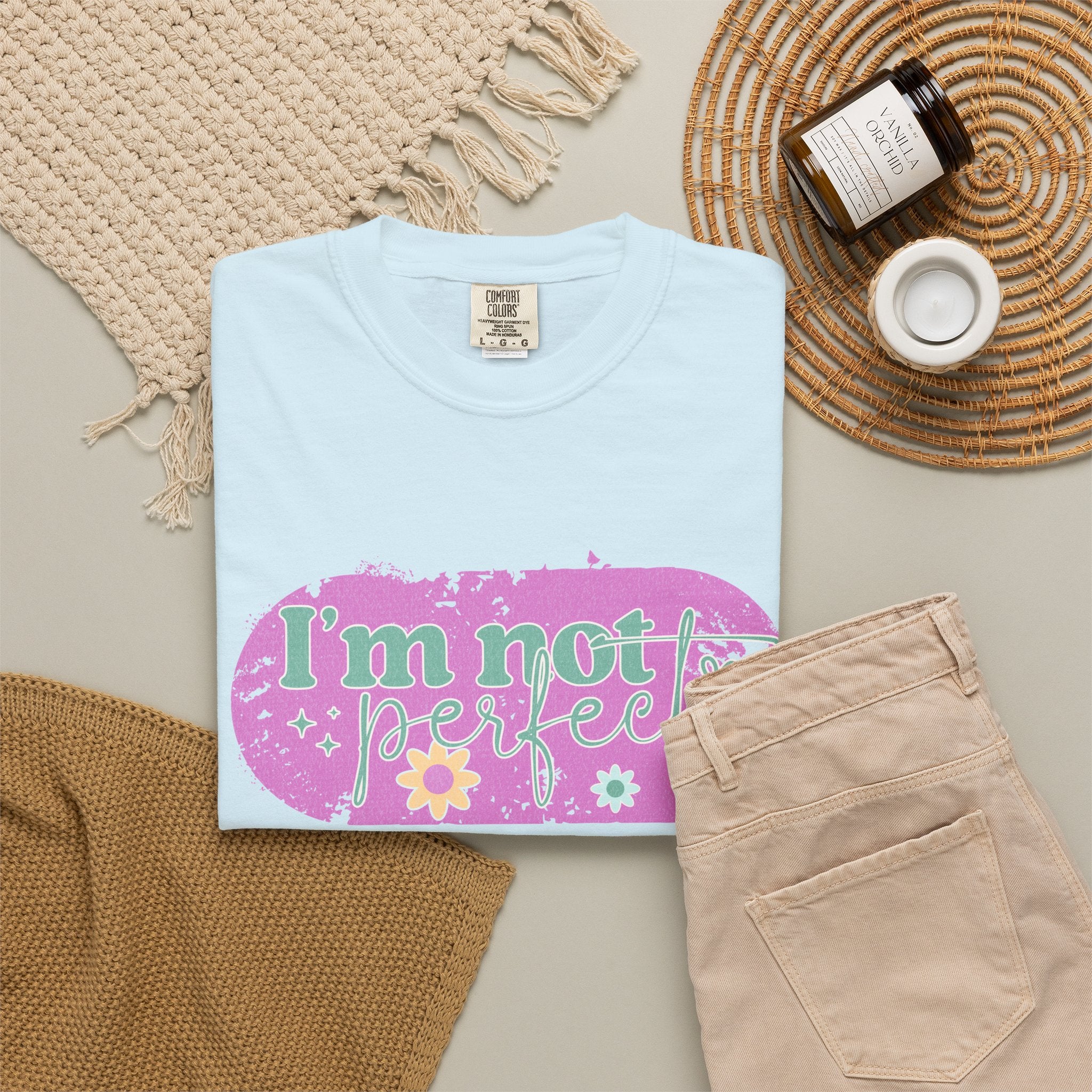 I'm Not Perfect Textured Floral Graphic T-Shirt