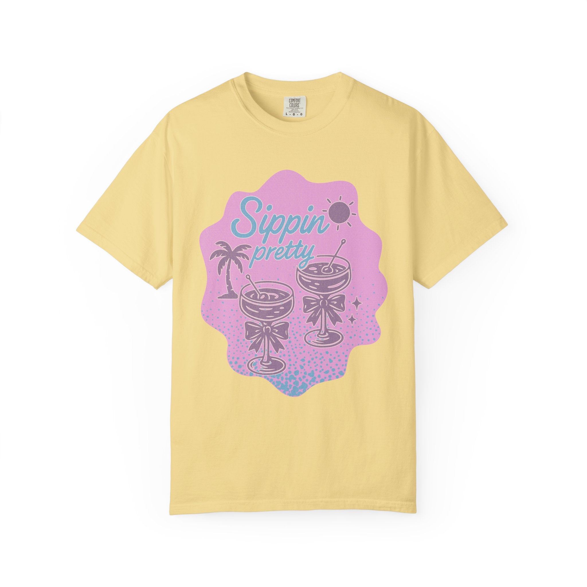T-Shirt — "Sippin' Pretty" Tropical Cocktail Textured Graphic Tee
