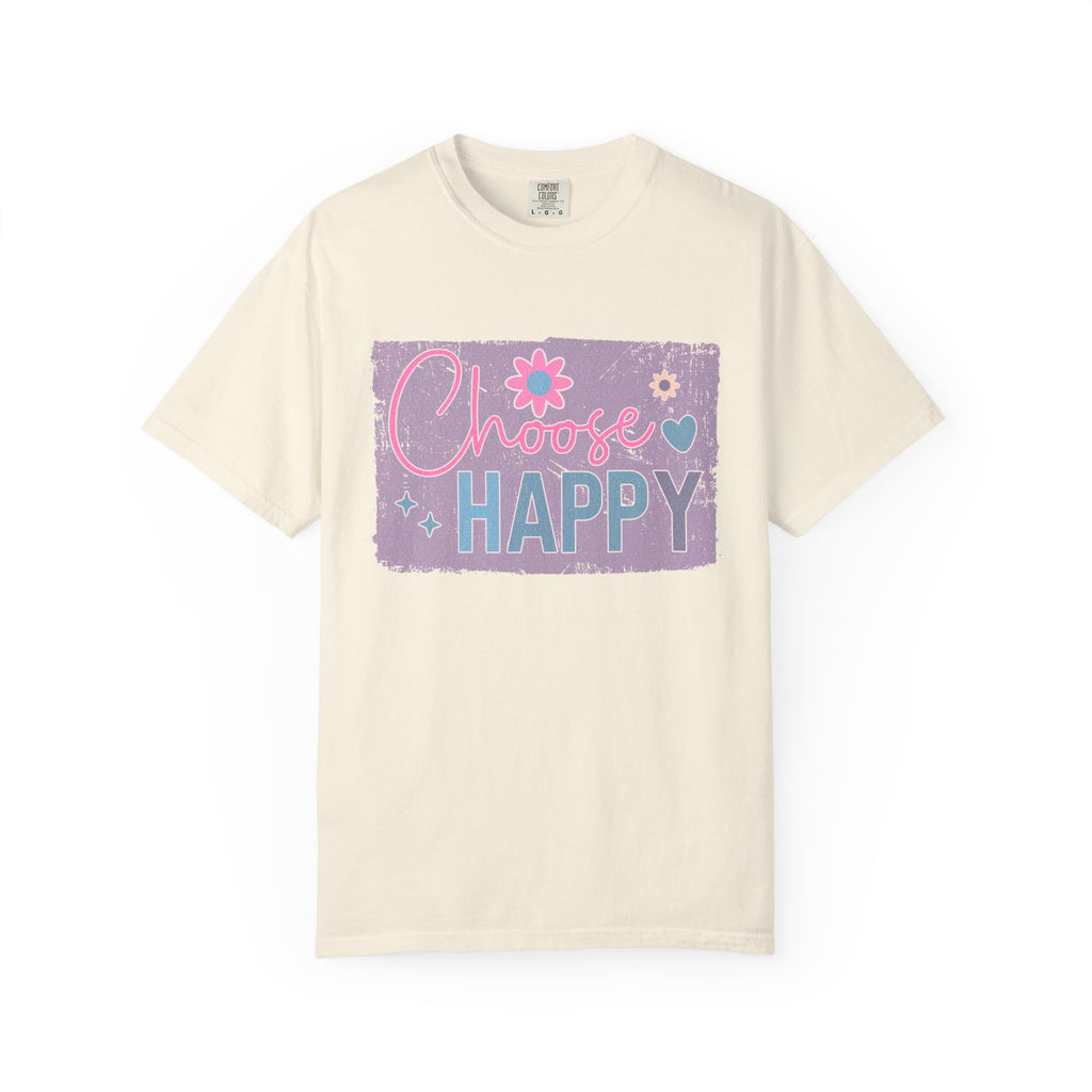 Choose Happy Textured T-Shirt — Retro Floral Positive Message Tee