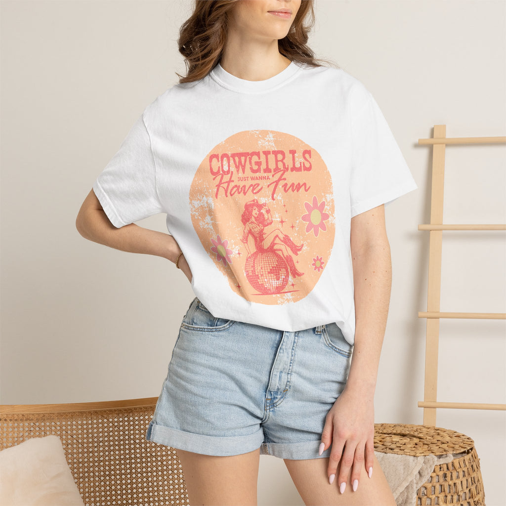 Cowgirls Just Wanna Have Fun Textured Retro Graphic T-Shirt