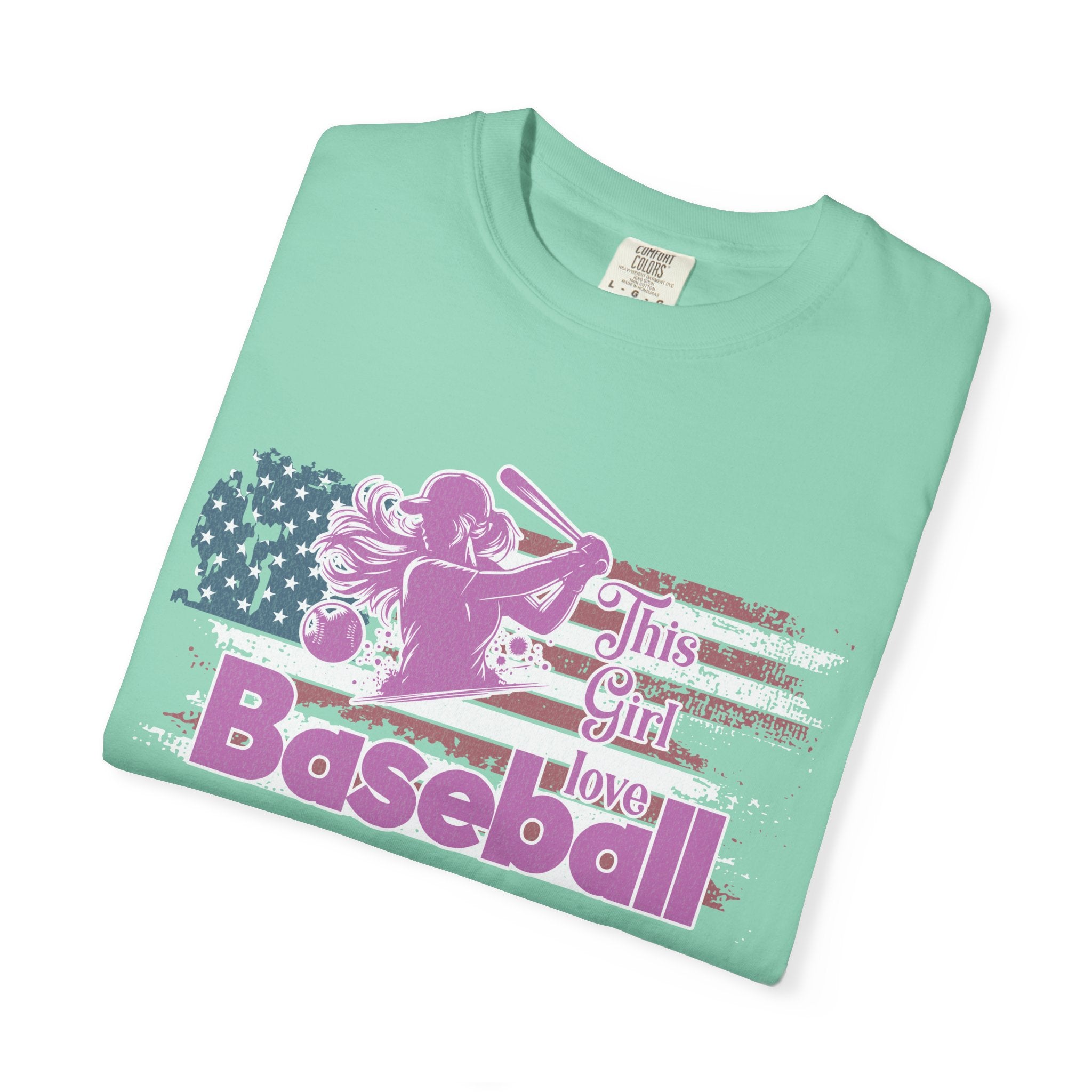Textured Baseball Tee — "This Girl Loves Baseball" Patriotic Pink Softball T-Shirt