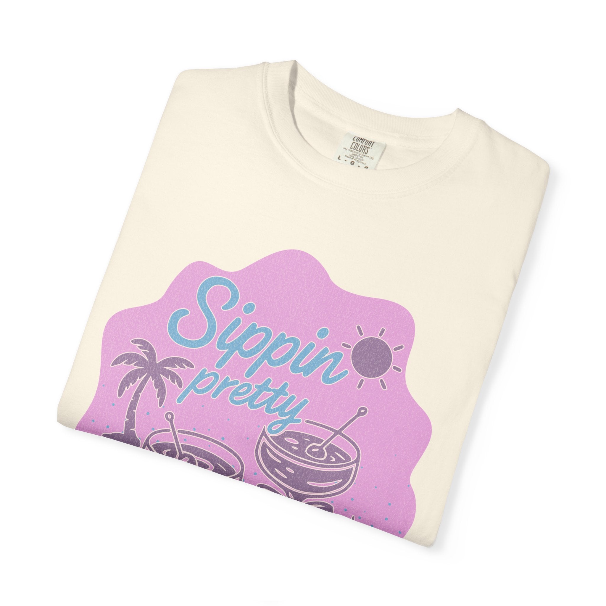 T-Shirt — "Sippin' Pretty" Tropical Cocktail Textured Graphic Tee