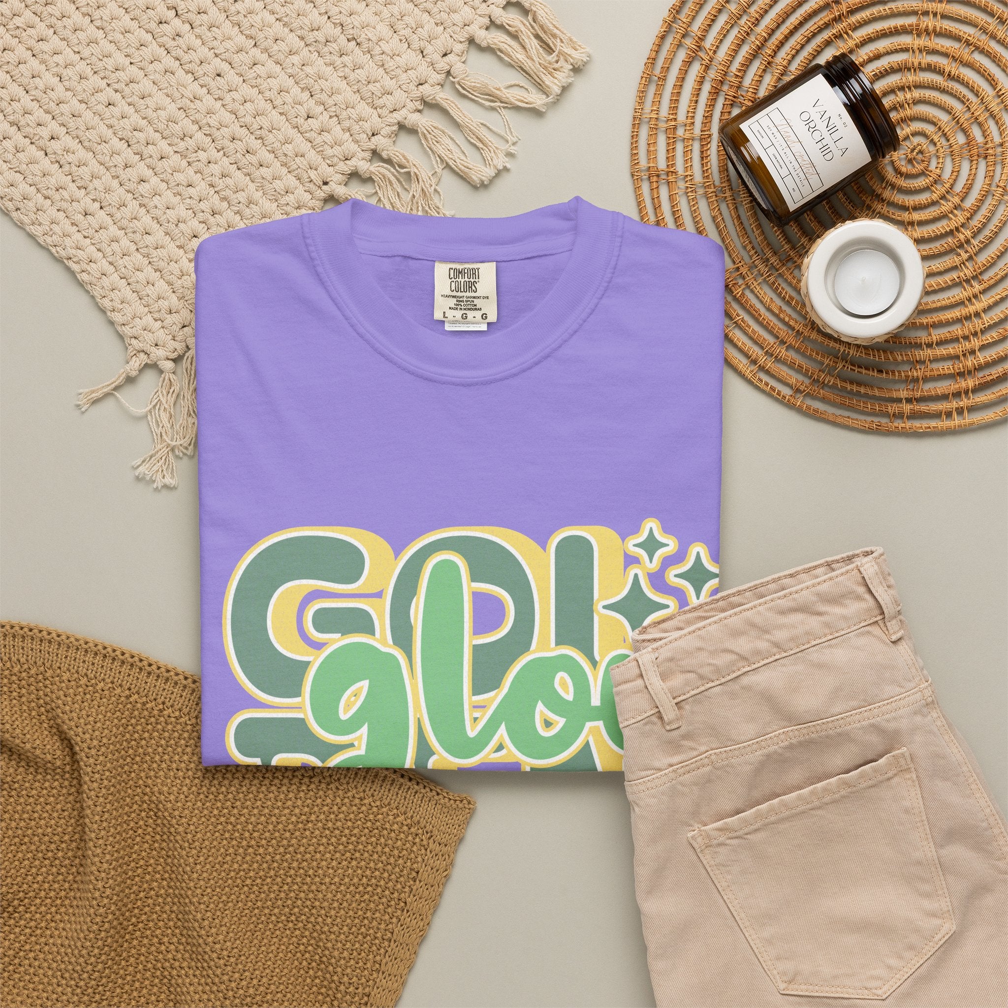 Golden Glow Textured T-Shirt — Retro 'Glow' Graphic Tee