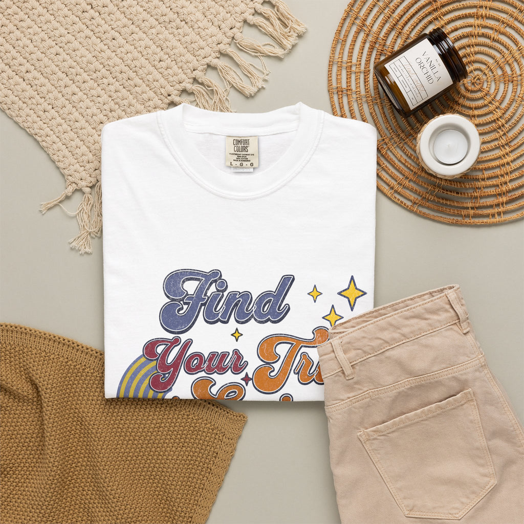 Textured Find Your True Spirit T-Shirt — Retro Rainbow Typography Tee