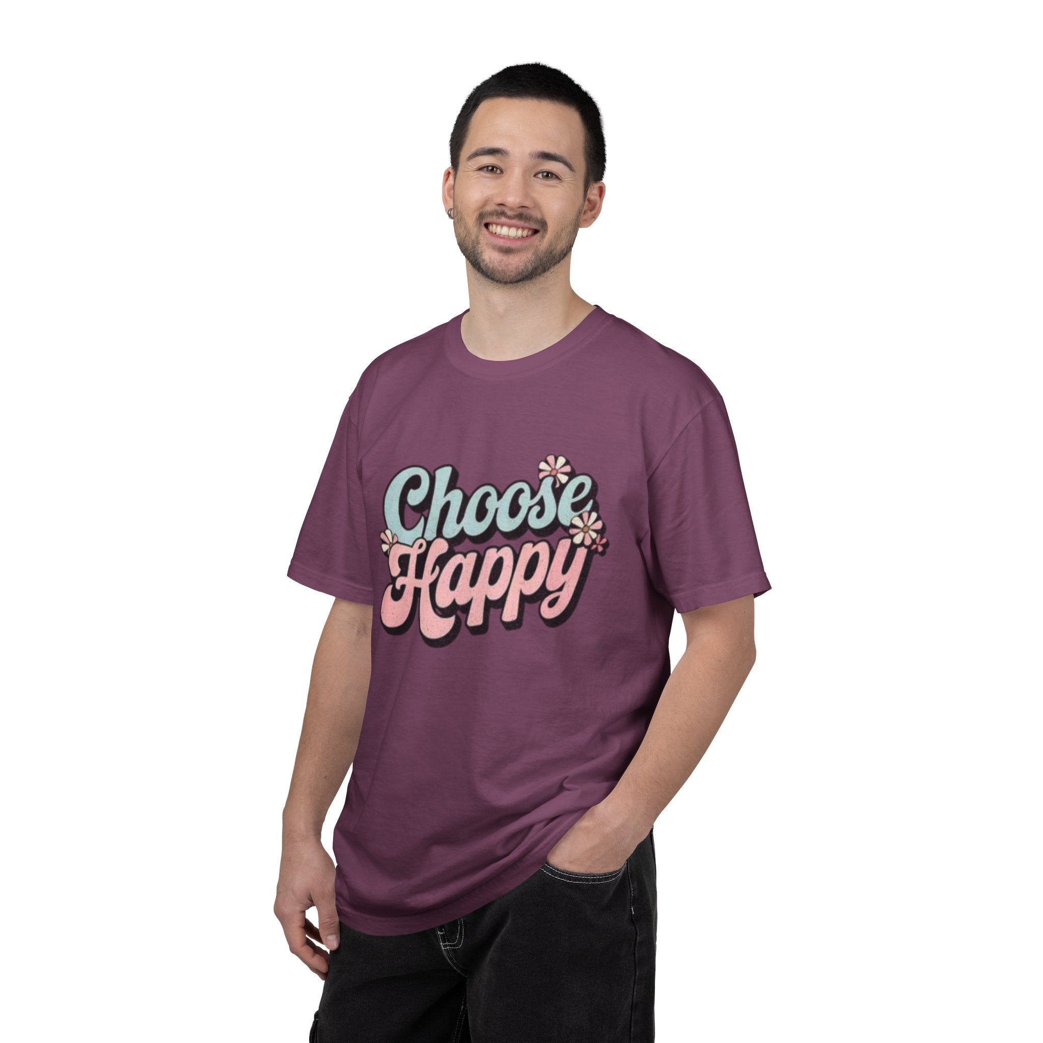 Choose Happy retro script shirt | Textured Positive message tee, pastel floral design