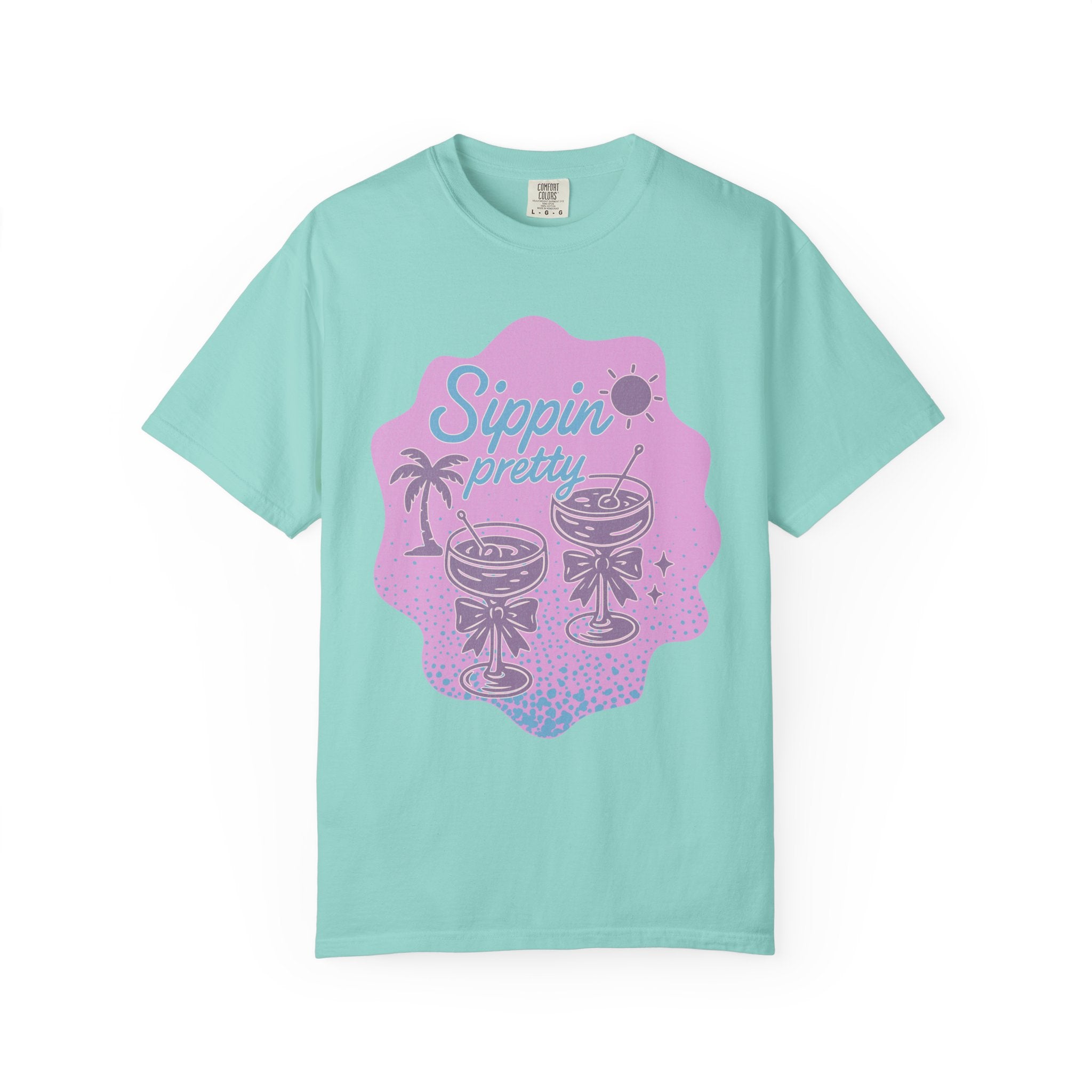 T-Shirt — "Sippin' Pretty" Tropical Cocktail Textured Graphic Tee