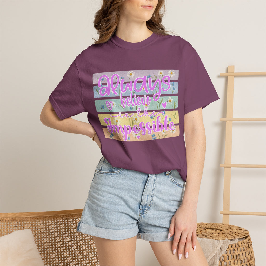 Textured Always Believe Impossible T-Shirt — Pastel Inspirational Graphic Tee