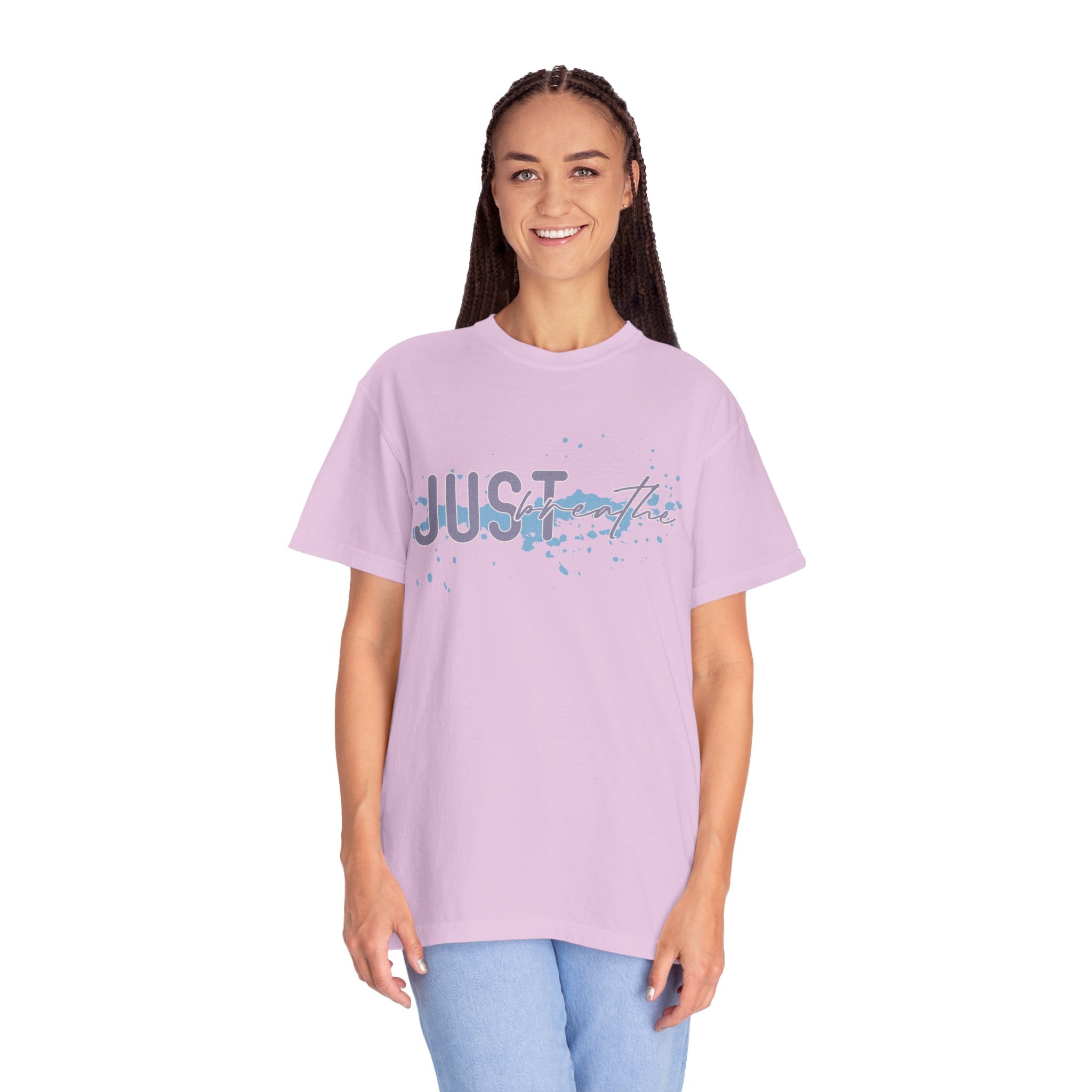 Just Breathe Textured T-Shirt — Relaxed Watercolor Script Tee