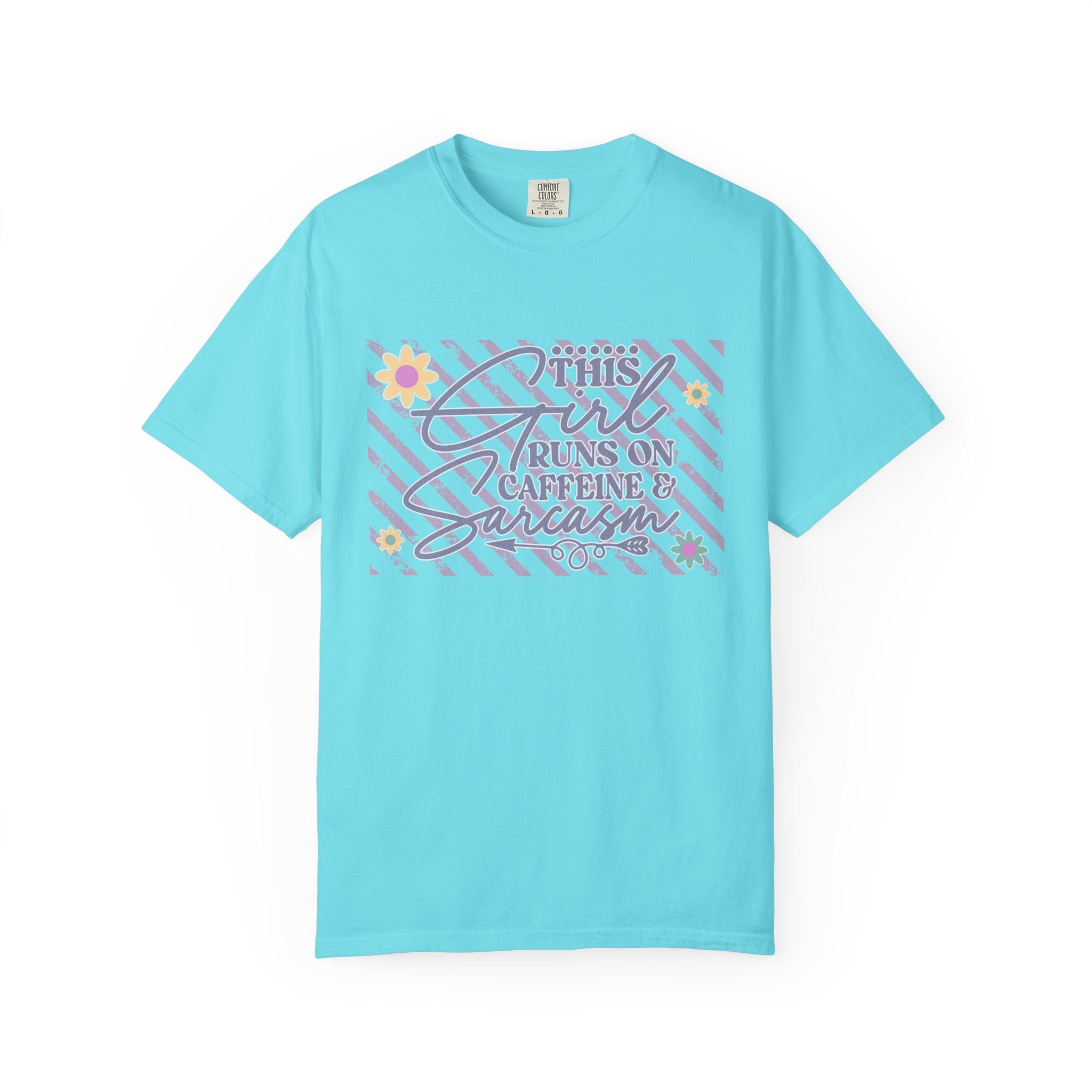 This Girl Runs On Caffeine & Sarcasm  — Textured Women's Graphic T-Shirt