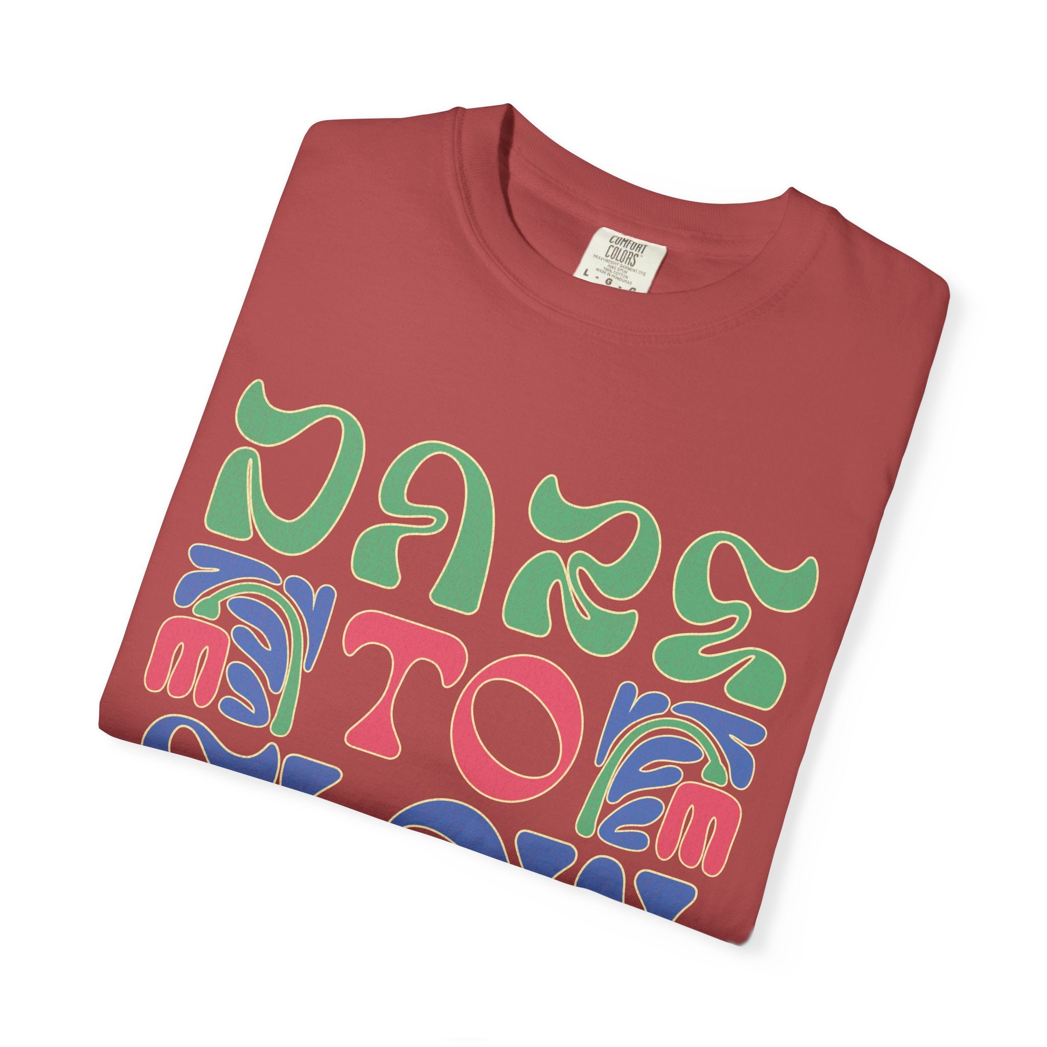 Dare To Flow T-Shirt | Textured Retro Groovy Typography, Colorful Wave Design