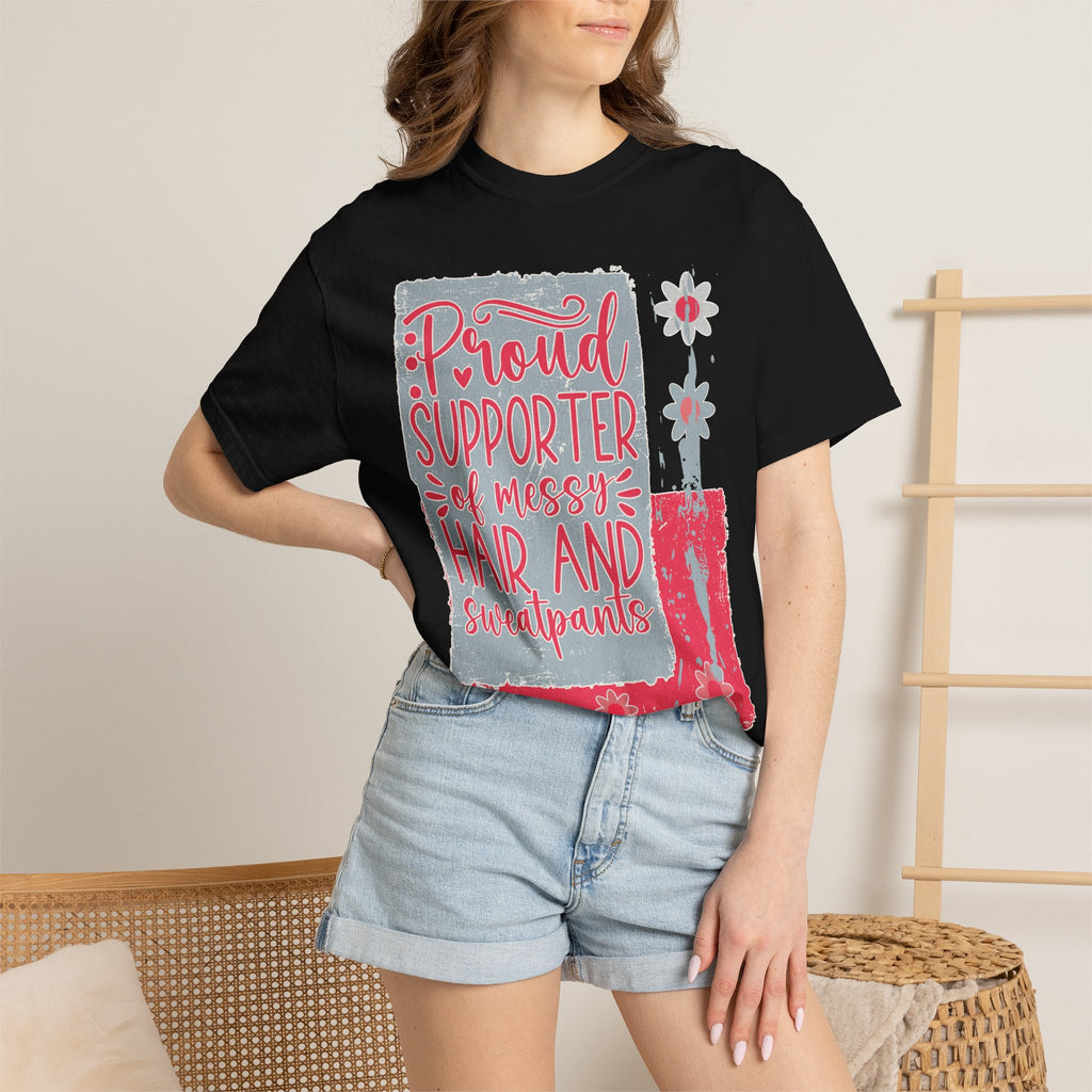 Supporter of Messy Hair & Sweatpants Textured T-Shirt