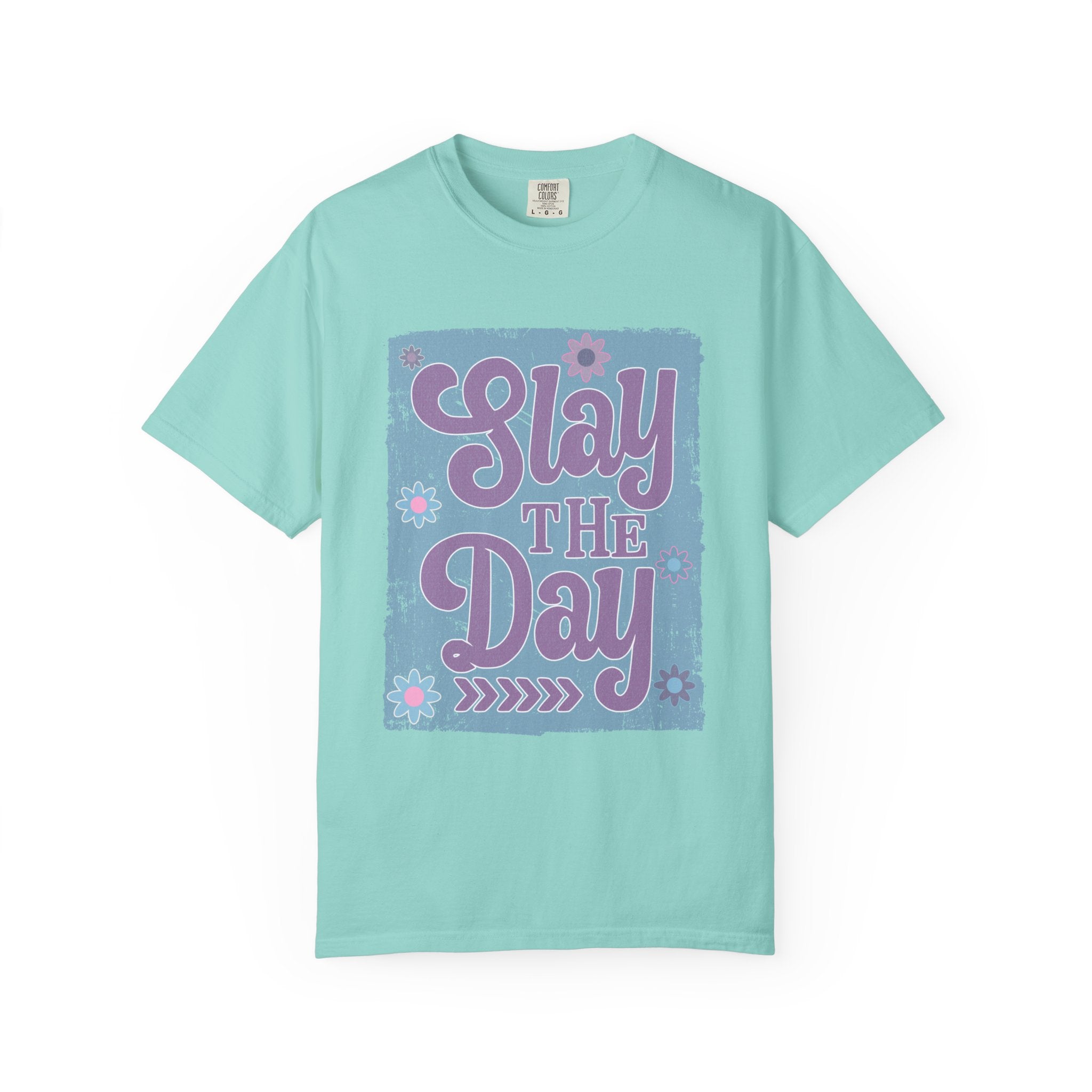 Textured Slay the Day Graphic T-Shirt — Retro Pastel Motivation Tee