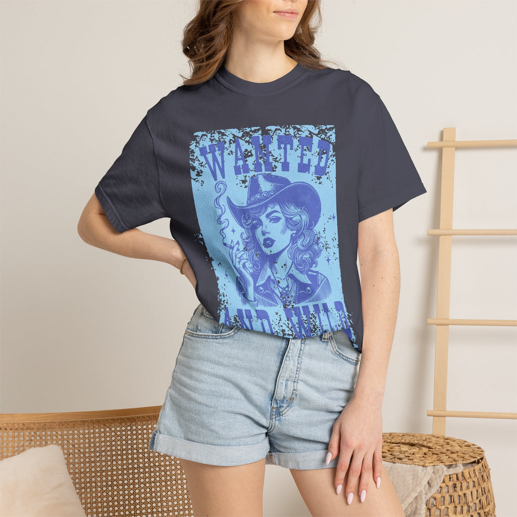 Wanted and Wild Cowboy Cowgirl  Textured T-Shirt