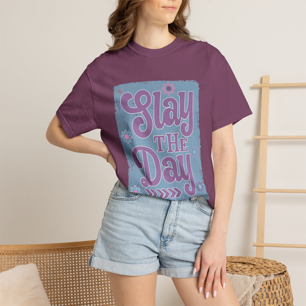Textured Slay the Day Graphic T-Shirt — Retro Pastel Motivation Tee