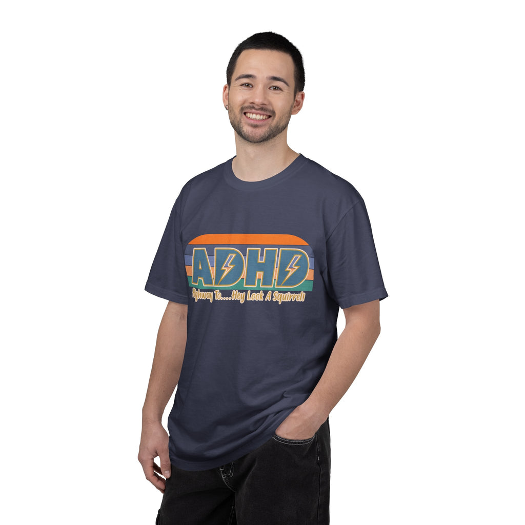 ADHD Retro Stripe T‑Shirt — "Highway To... My Look A Squirrel"