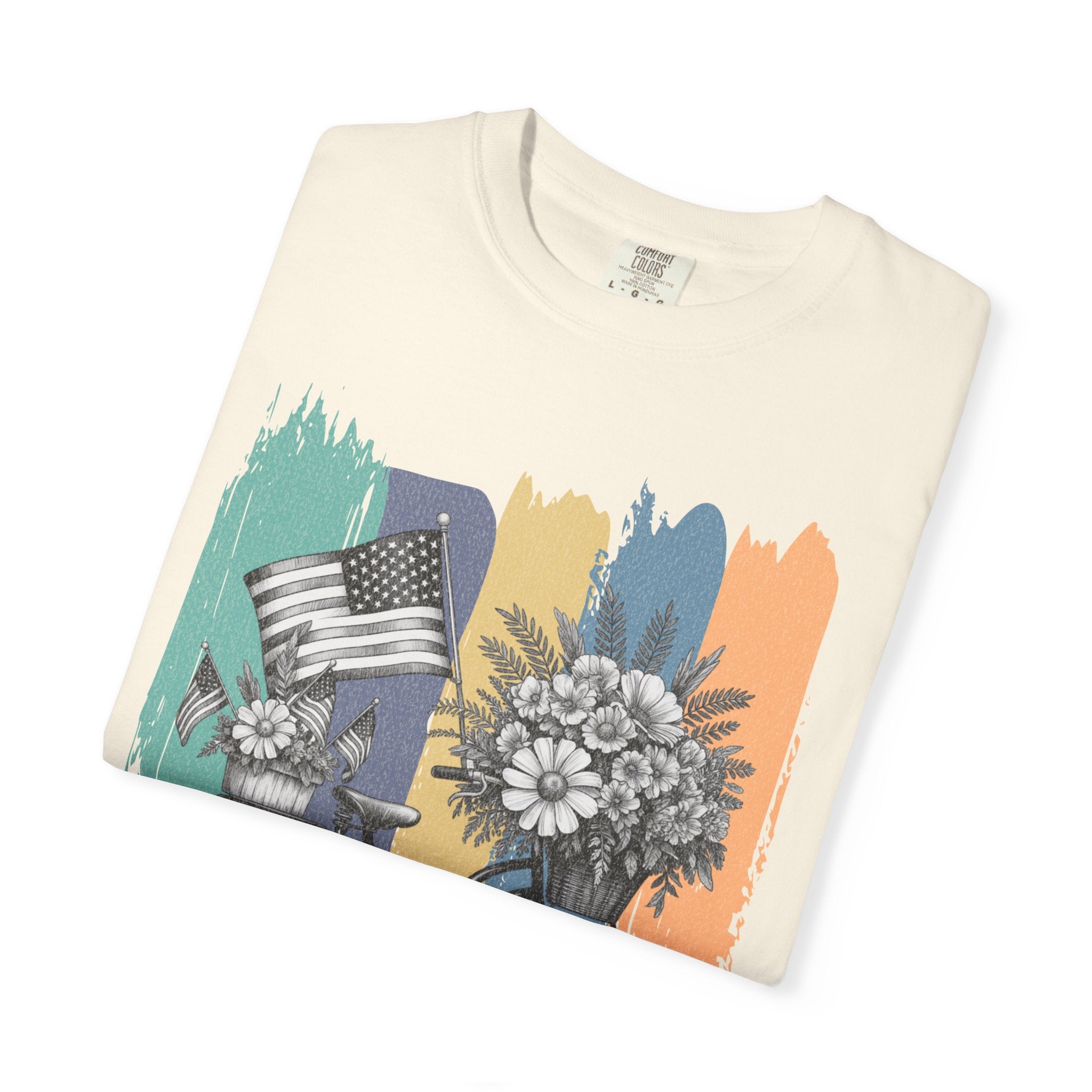 Textured Vintage Bicycle Bouquet T-Shirt — Americana Floral Bike Tee